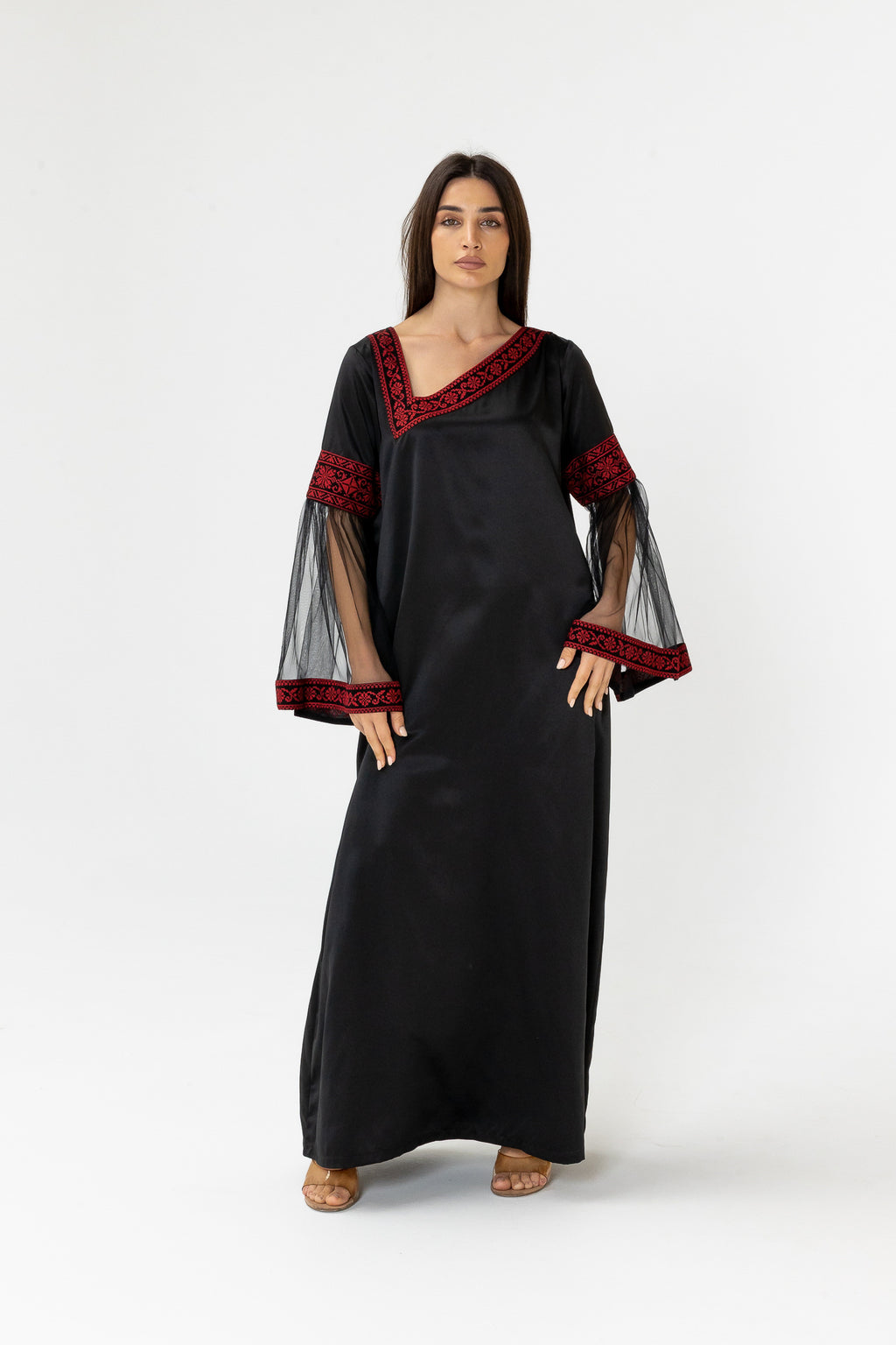 Black Embroidered Dress with Detachable Skirt