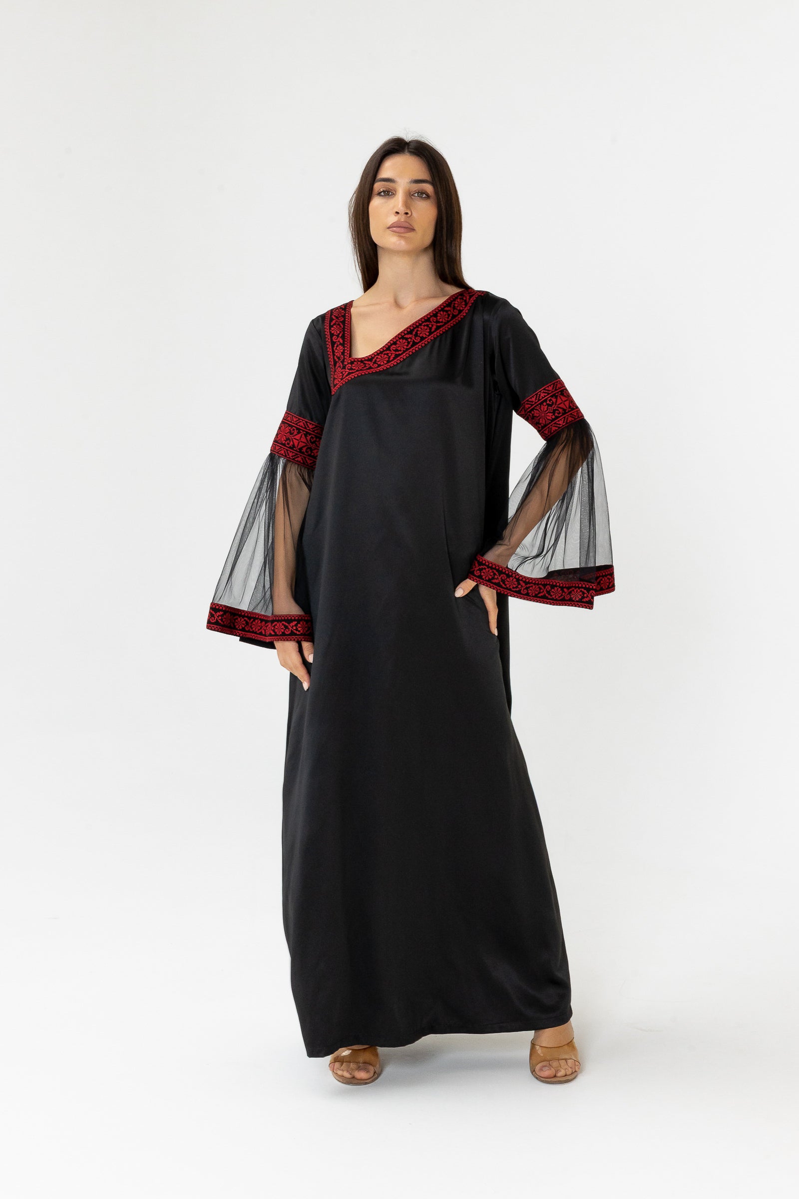 Black Embroidered Dress with Detachable Skirt