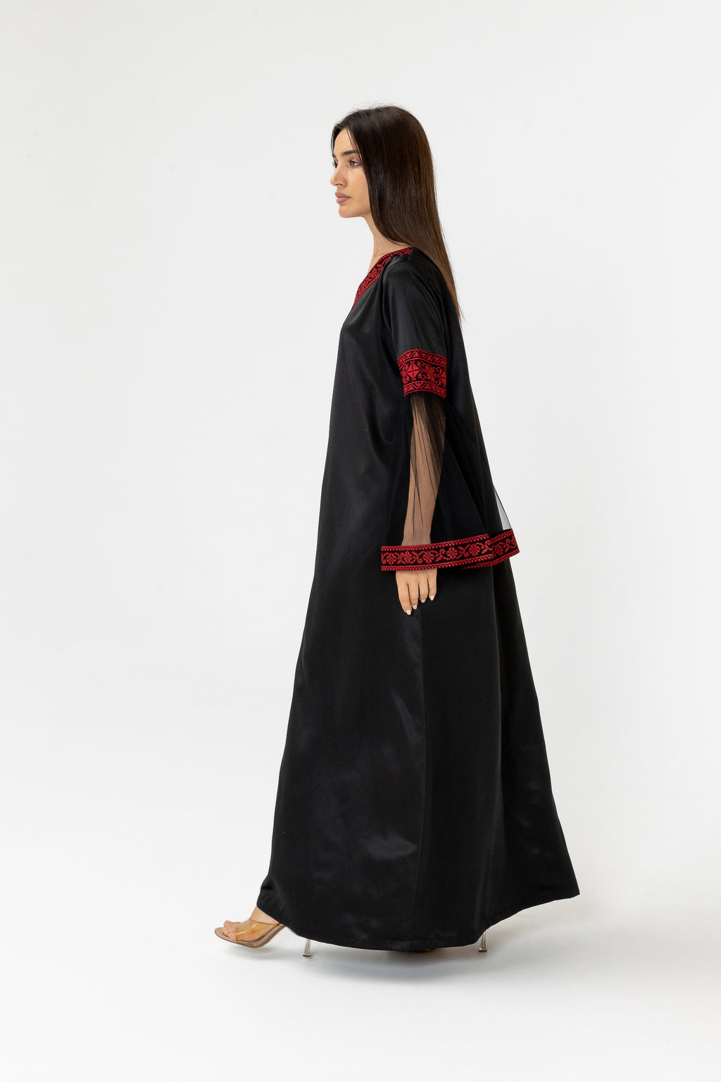 Black Embroidered Dress with Detachable Skirt