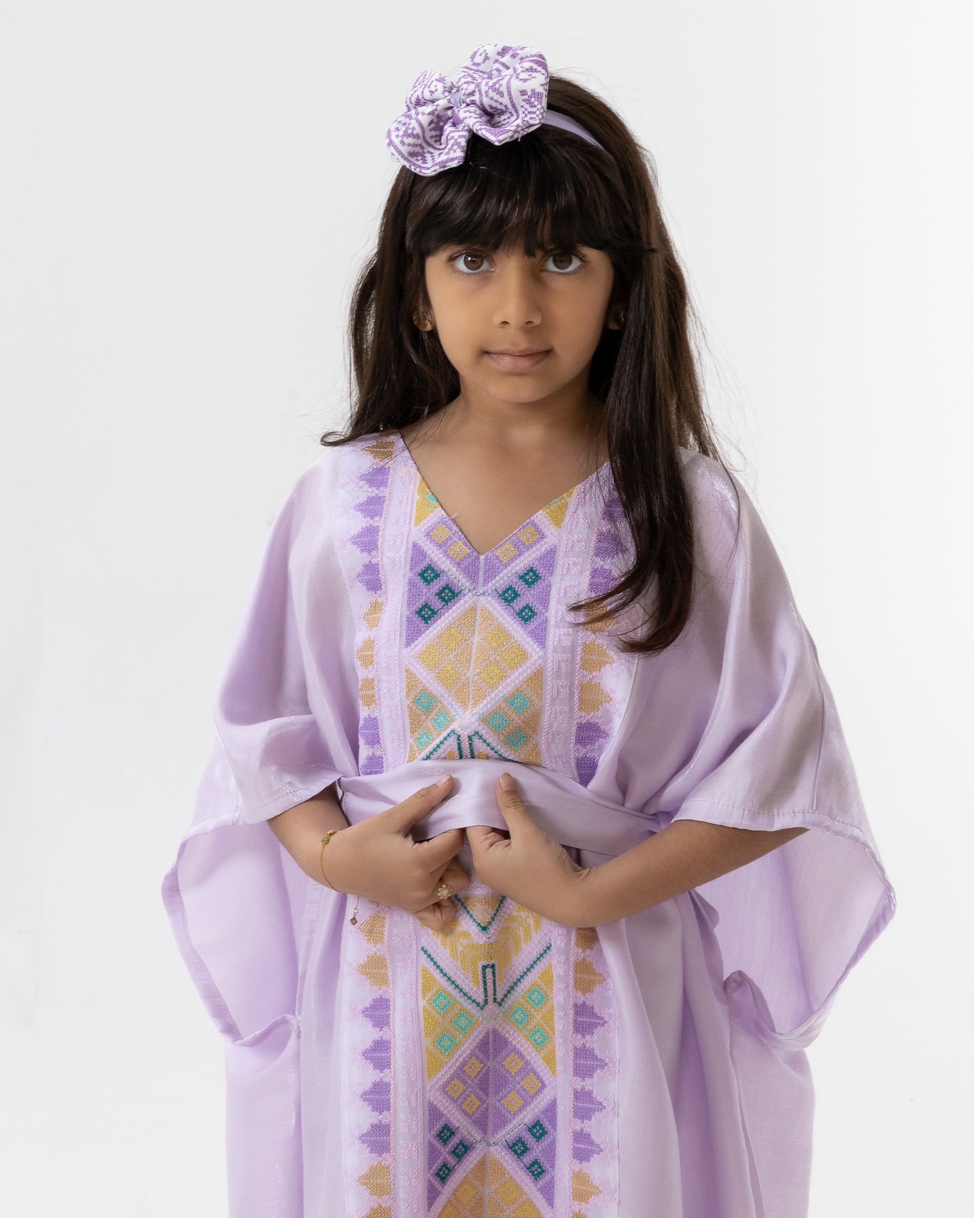 Kids Lavender  Kaftan with Colorful Embroidery
