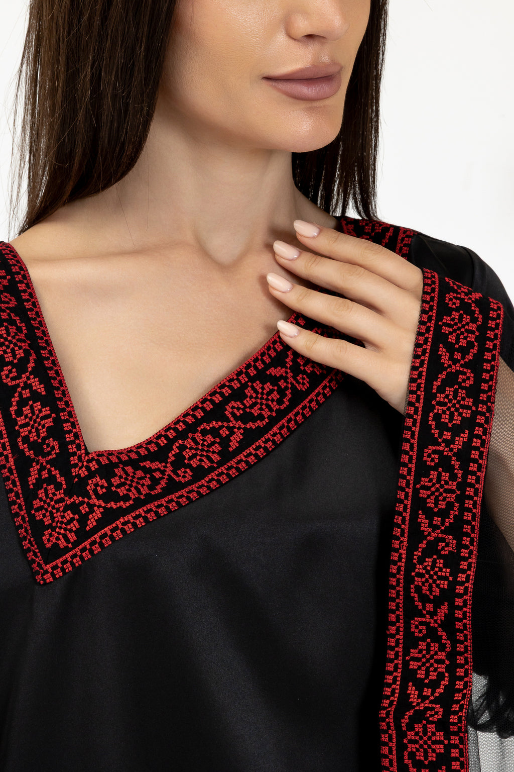 Black Embroidered Dress with Detachable Skirt