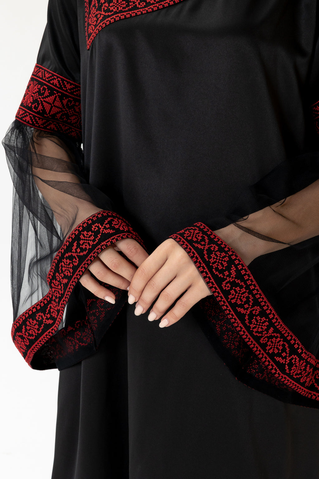 Black Embroidered Dress with Detachable Skirt