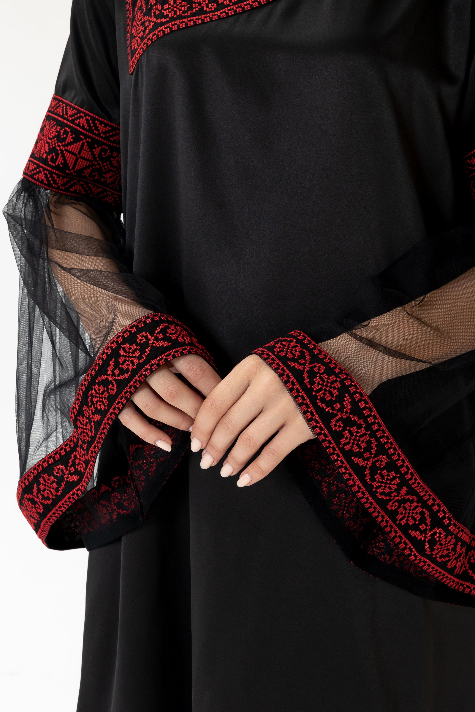 Black Embroidered Dress with Detachable Skirt