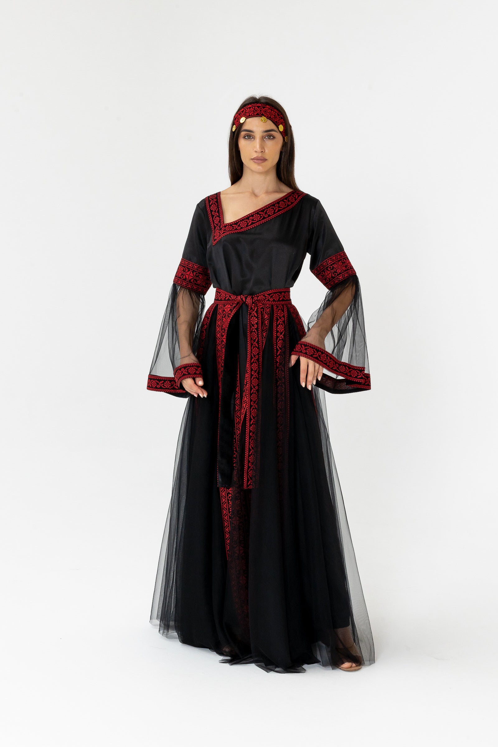 Black Embroidered Dress with Detachable Skirt