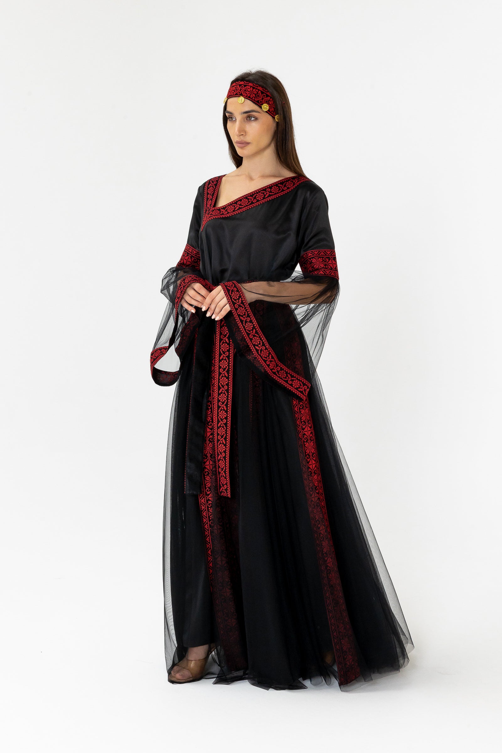 Black Embroidered Dress with Detachable Skirt