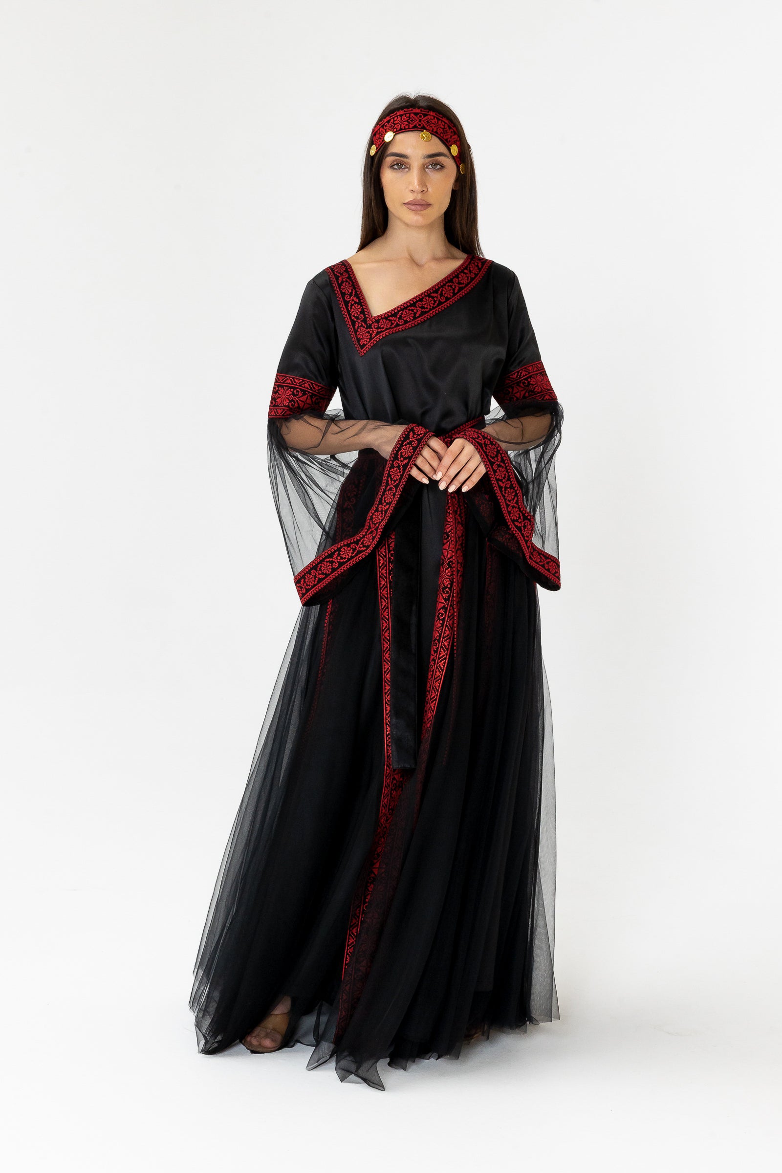 Black Embroidered Dress with Detachable Skirt