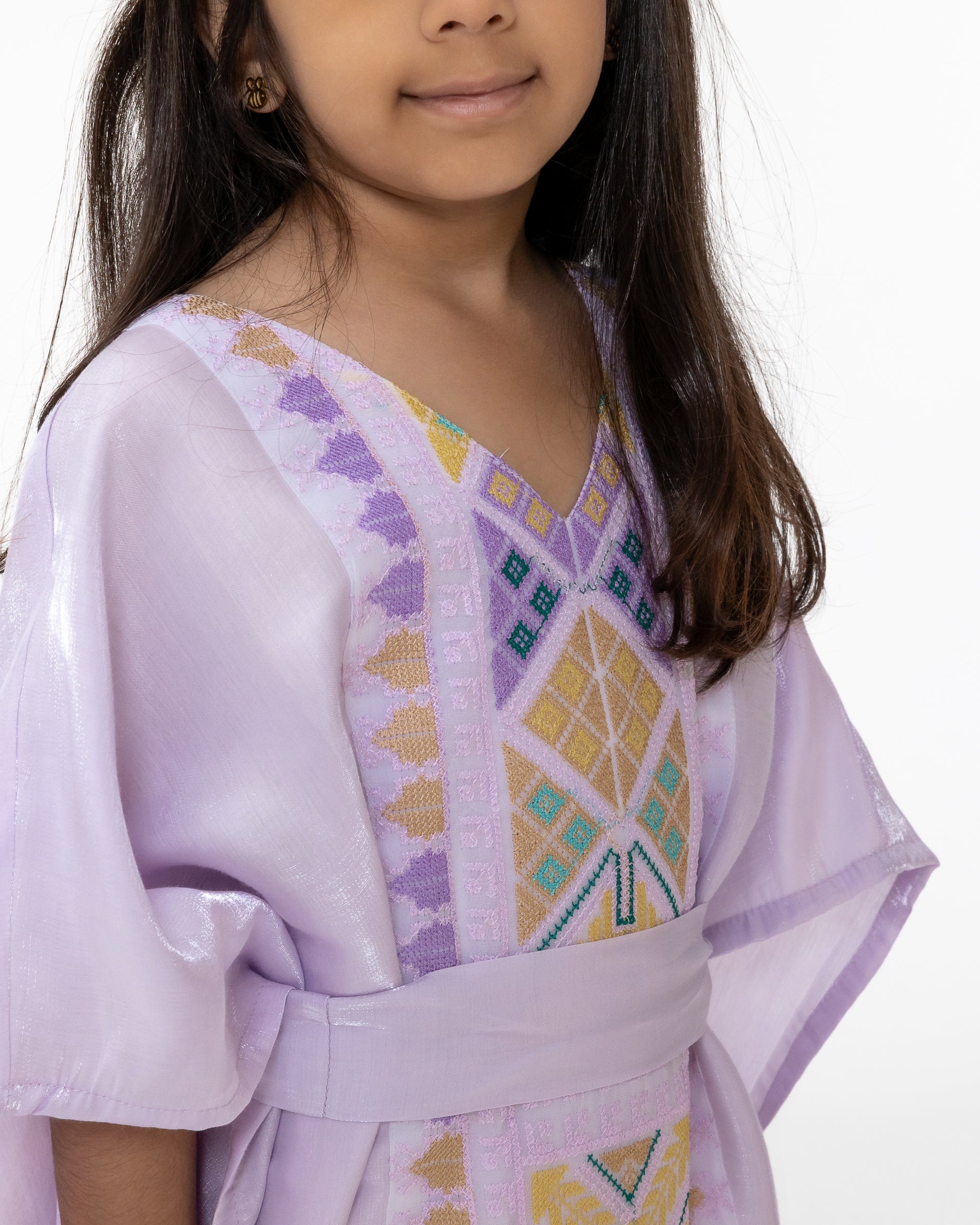 Kids Lavender  Kaftan with Colorful Embroidery