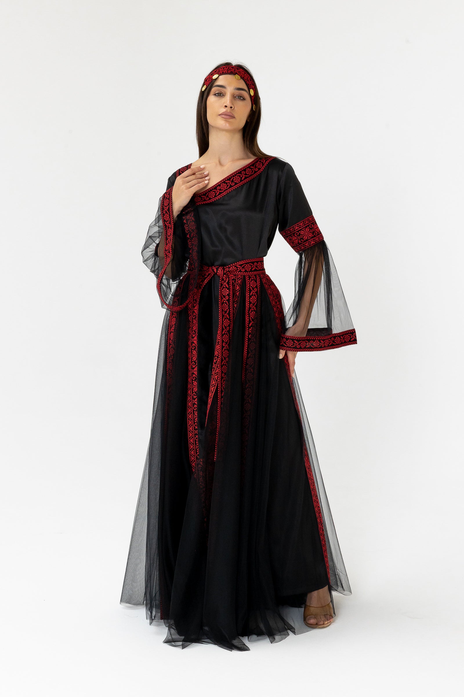 Black Embroidered Dress with Detachable Skirt