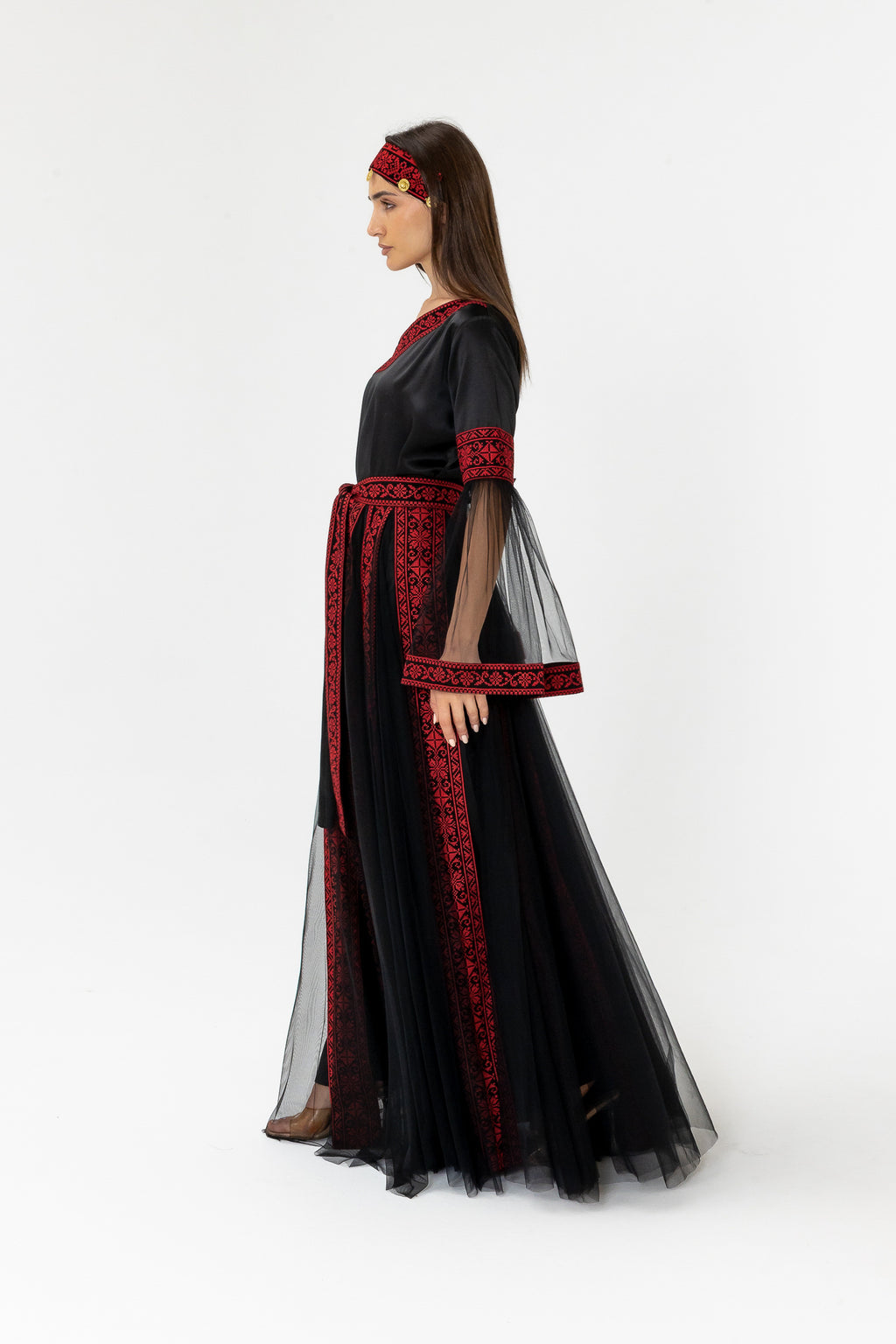 Black Embroidered Dress with Detachable Skirt