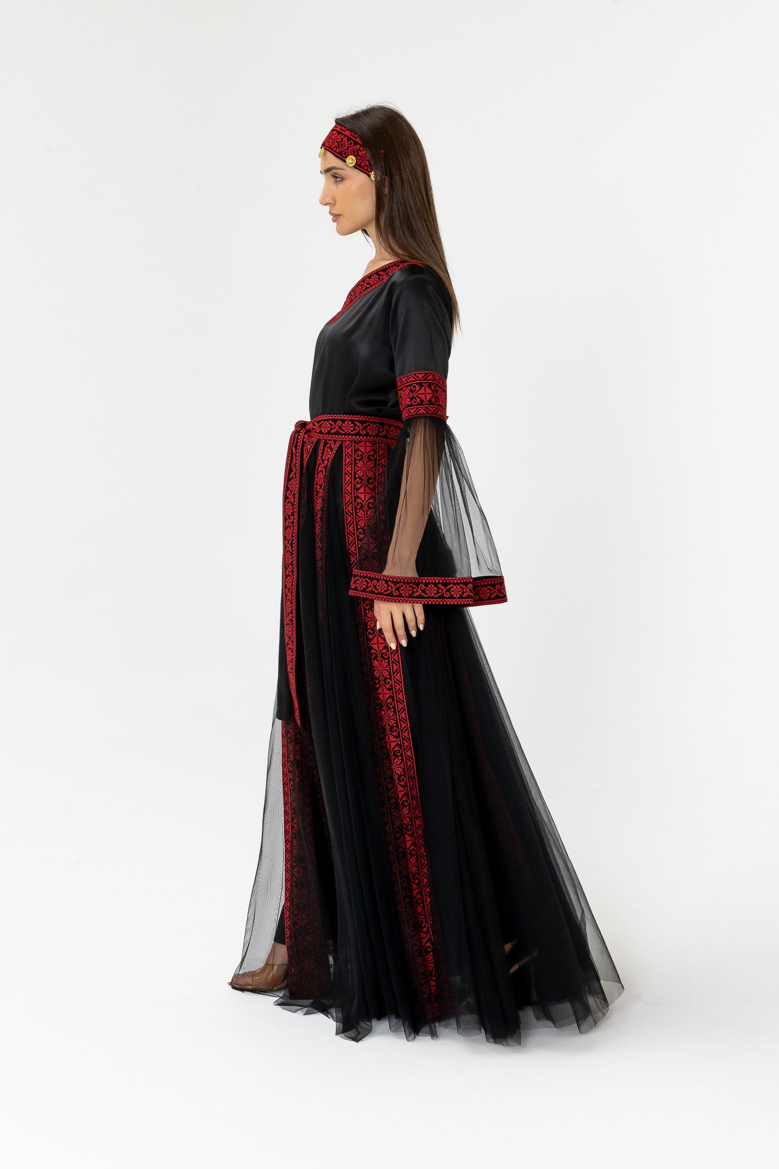 Black Embroidered Dress with Detachable Skirt