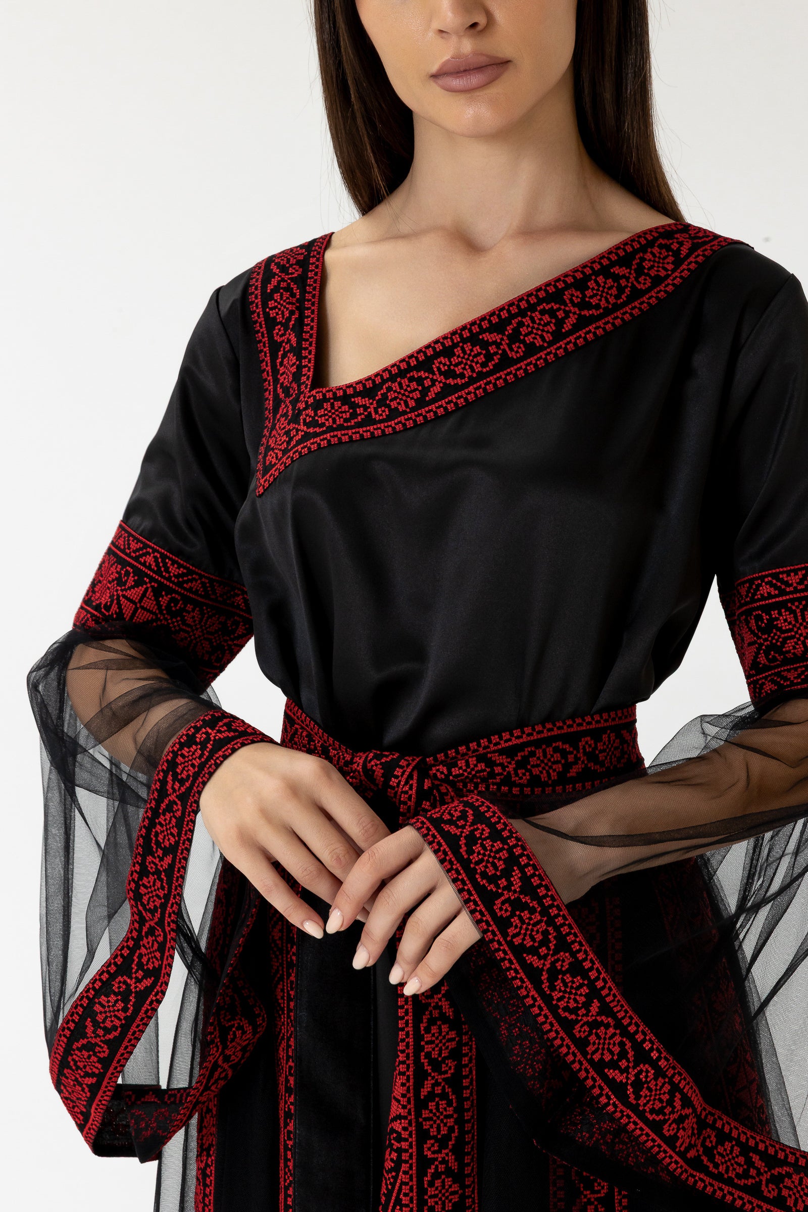 Black Embroidered Dress with Detachable Skirt