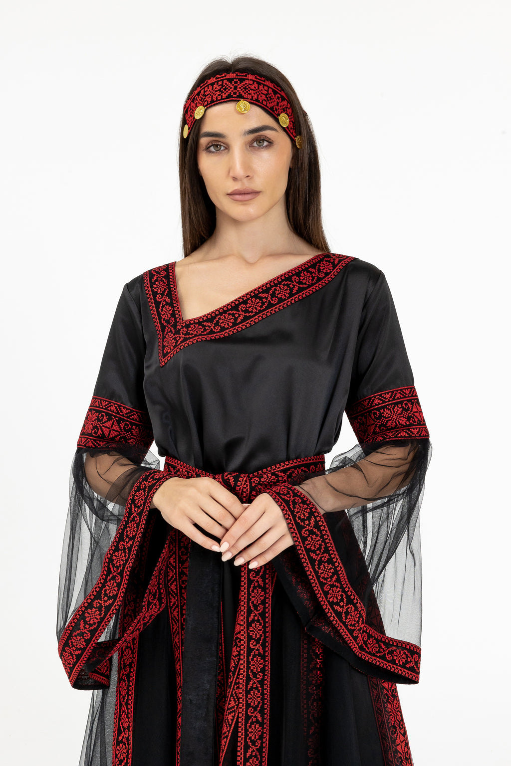 Black Embroidered Dress with Detachable Skirt