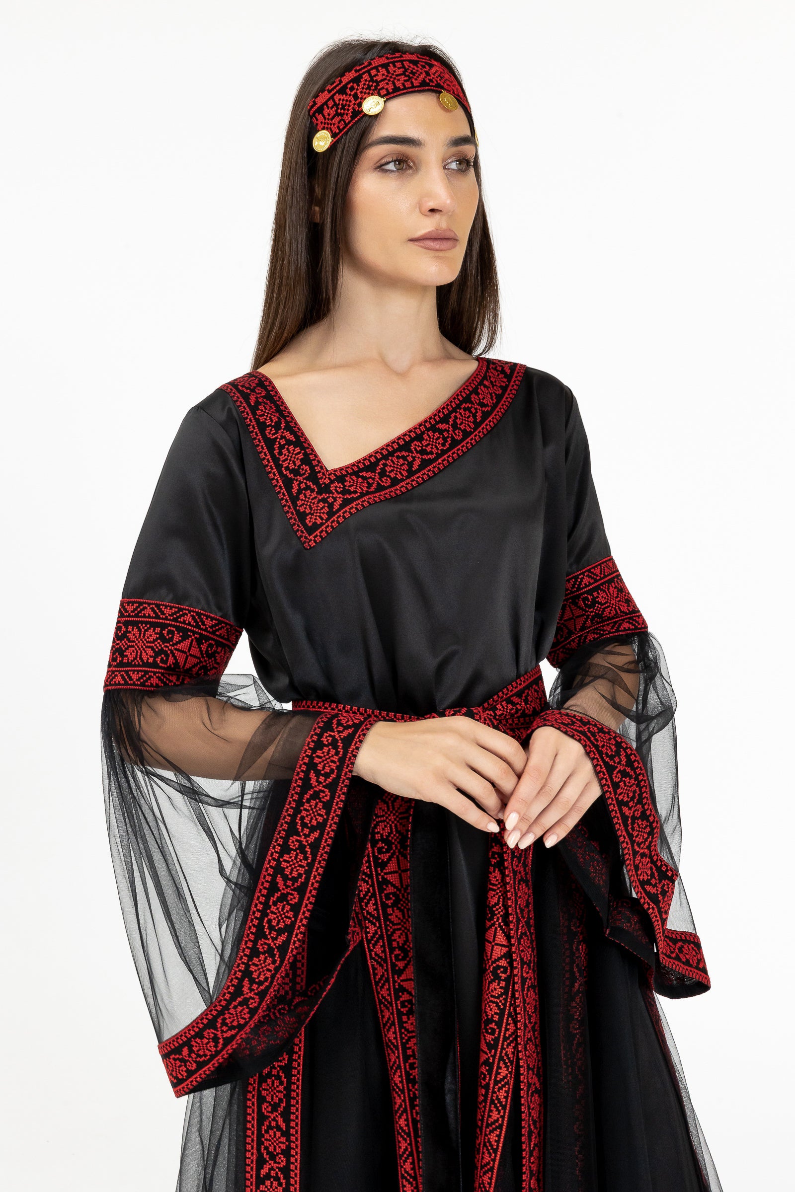 Black Embroidered Dress with Detachable Skirt