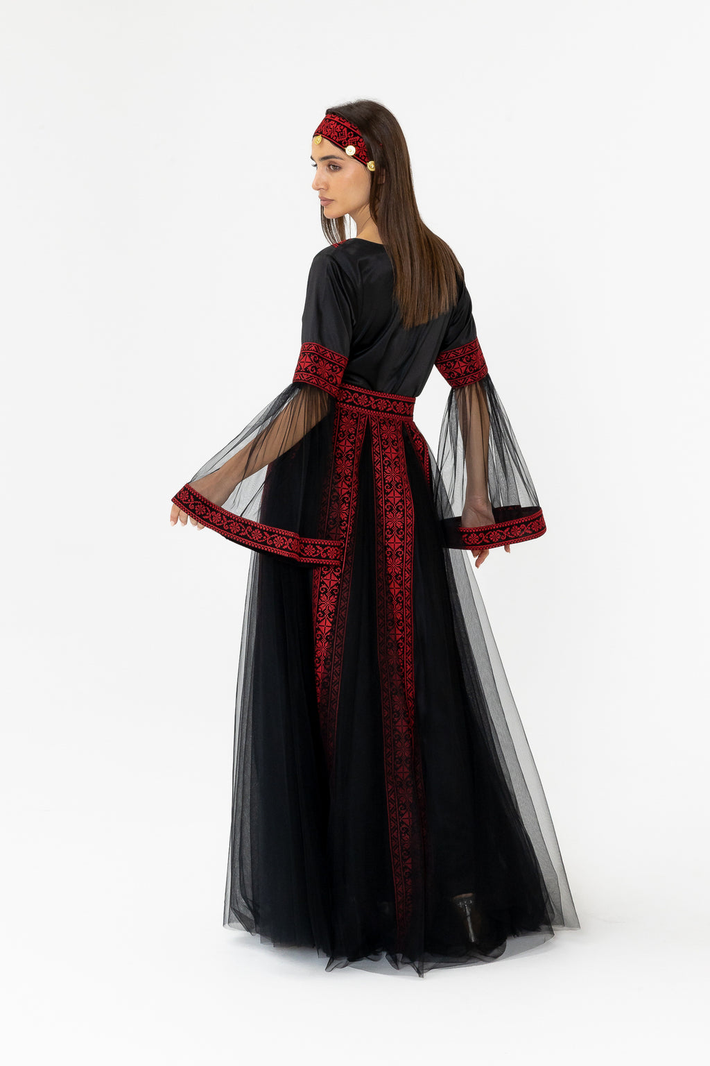 Black Embroidered Dress with Detachable Skirt