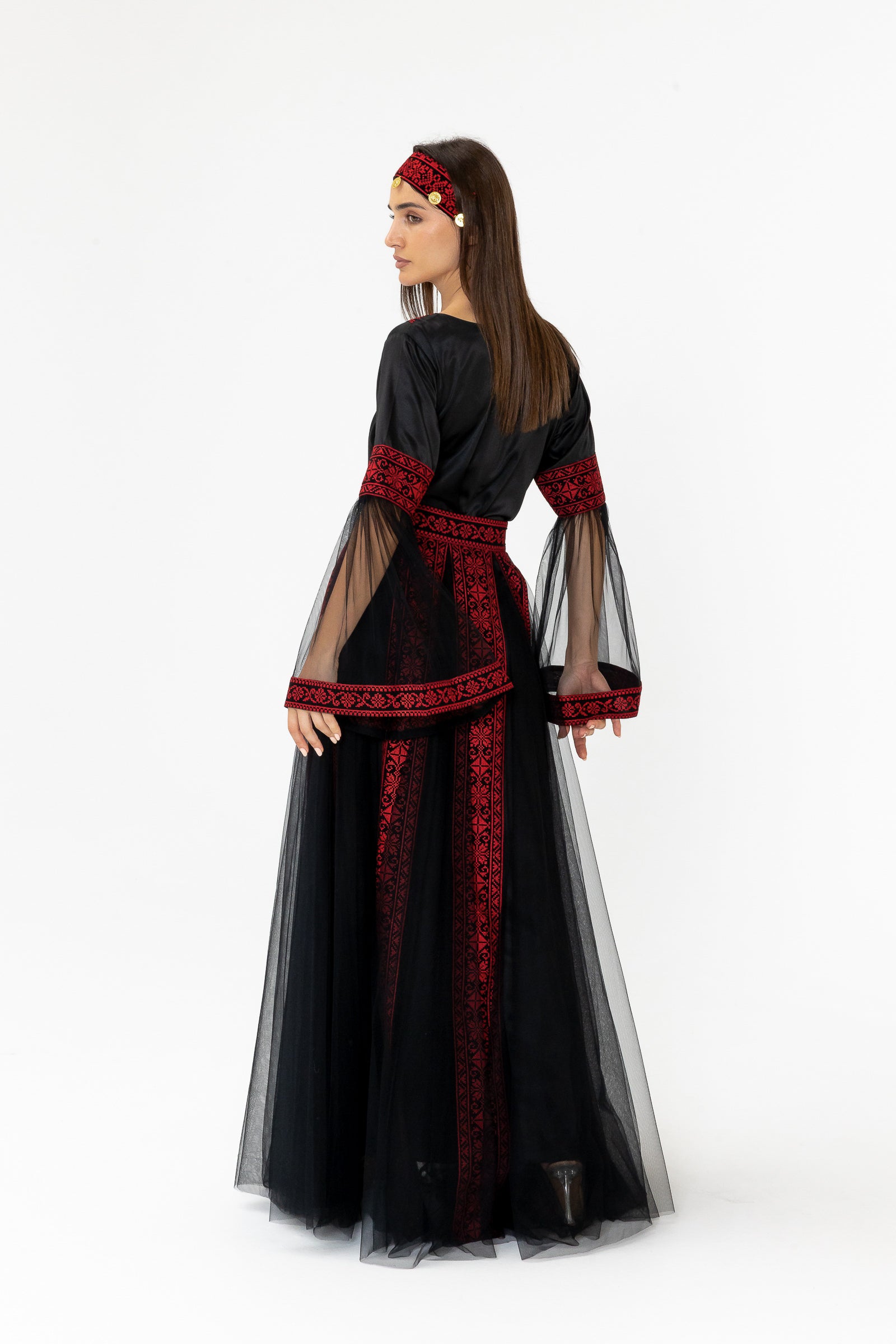 Black Embroidered Dress with Detachable Skirt