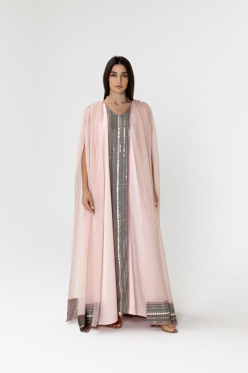 Blush Embroidered Cape Kaftan