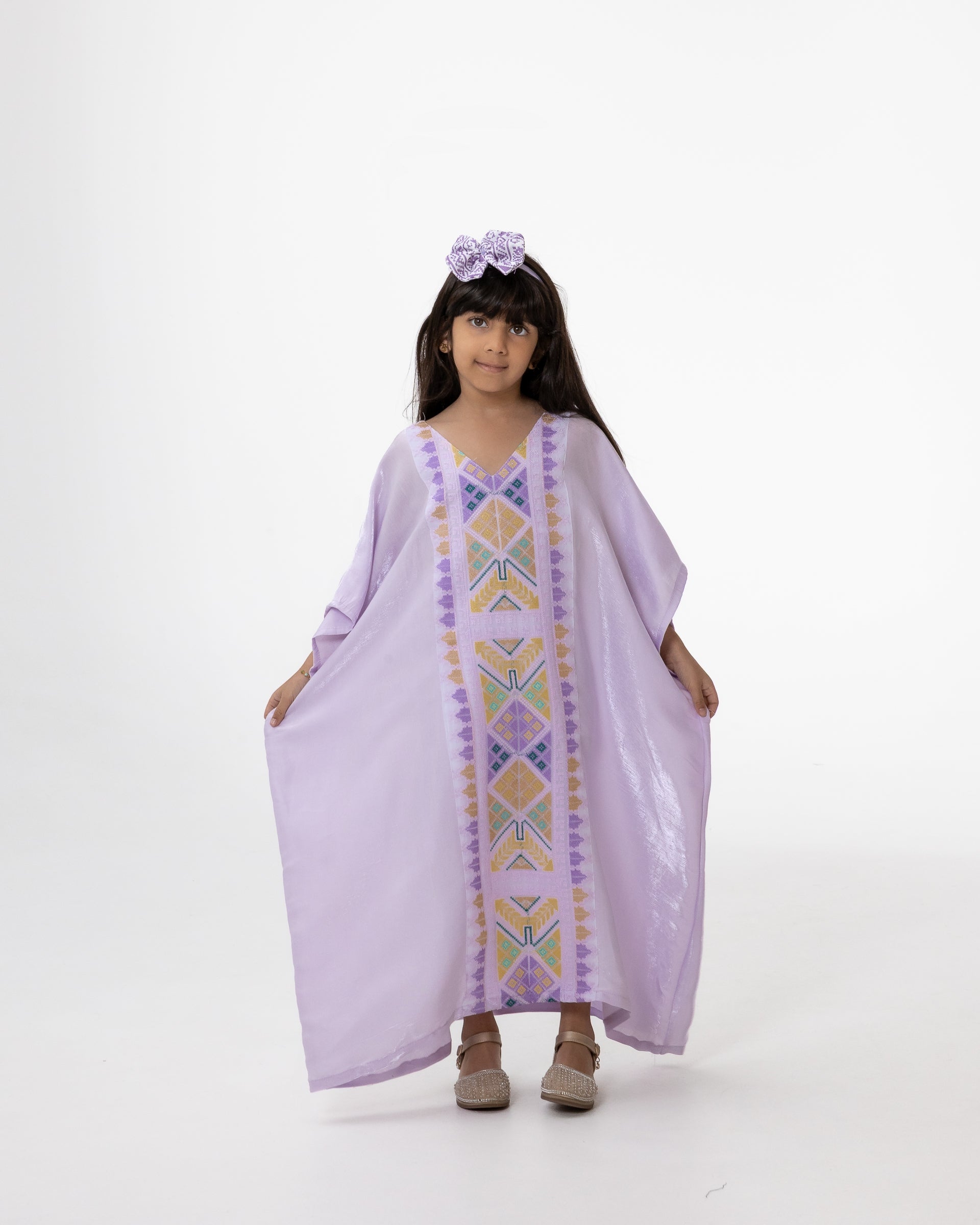 Kids Lavender  Kaftan with Colorful Embroidery