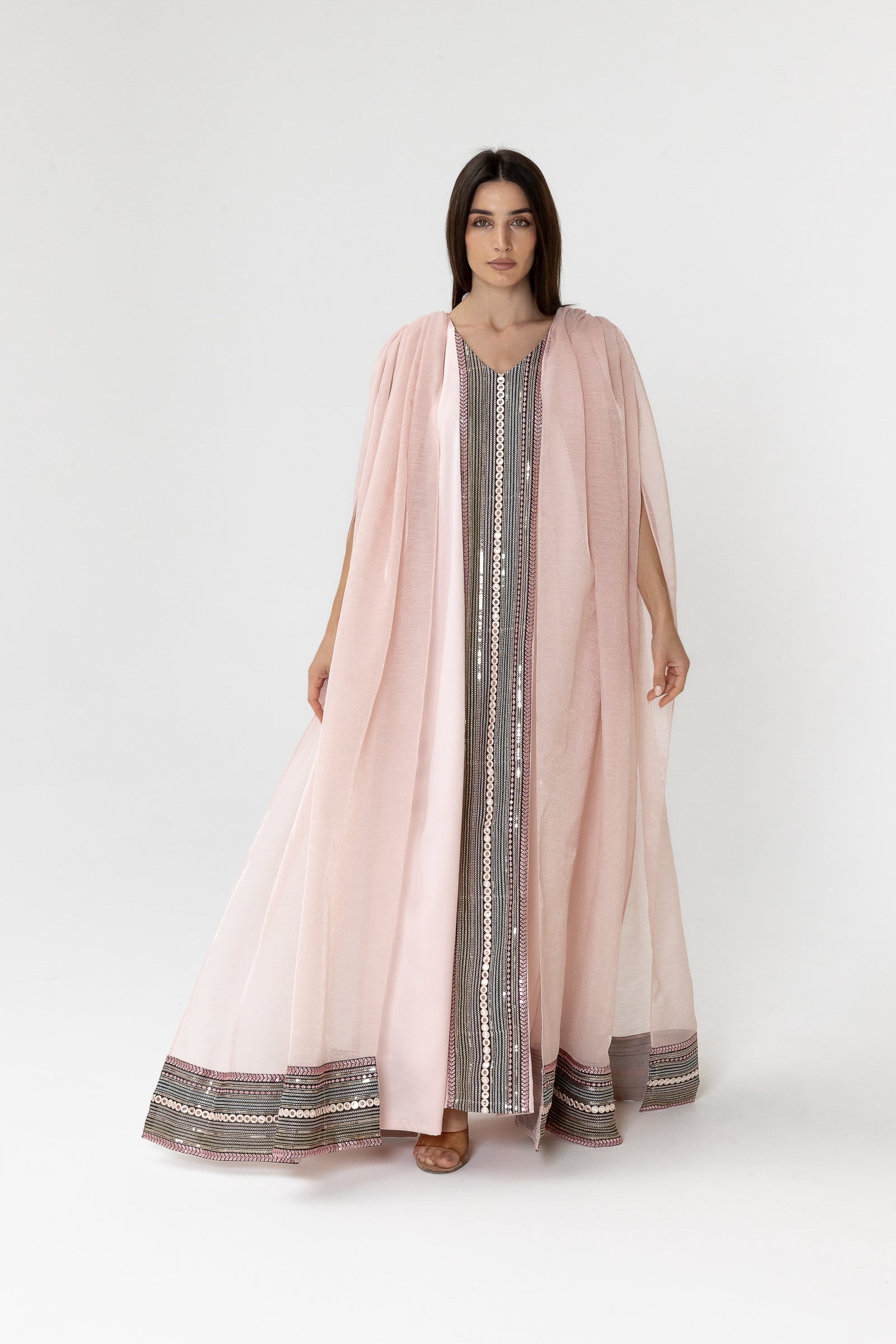 Blush Embroidered Cape Kaftan