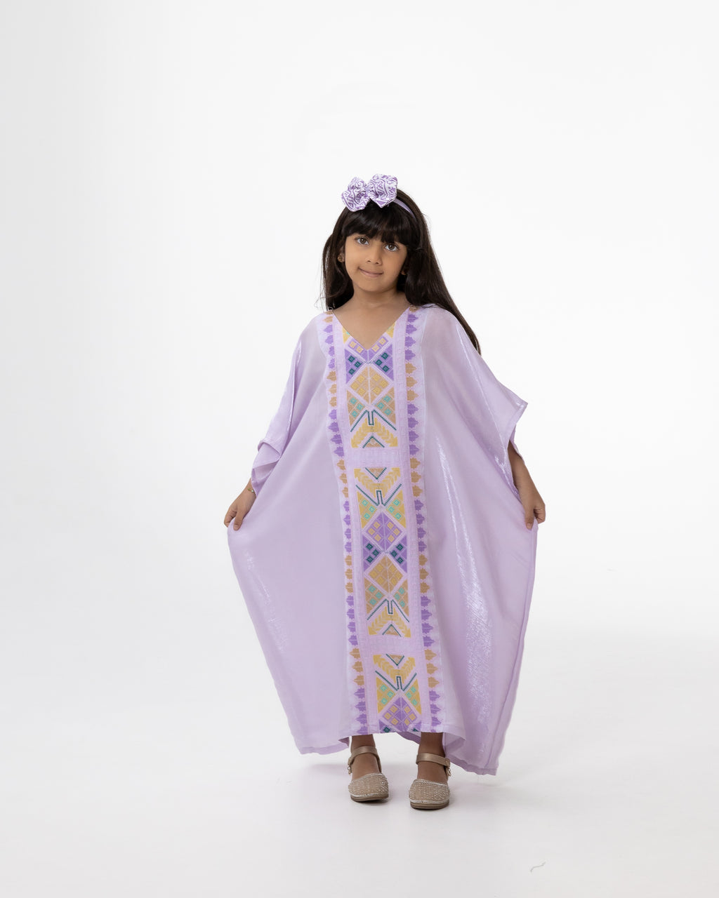 Kids Lavender  Kaftan with Colorful Embroidery