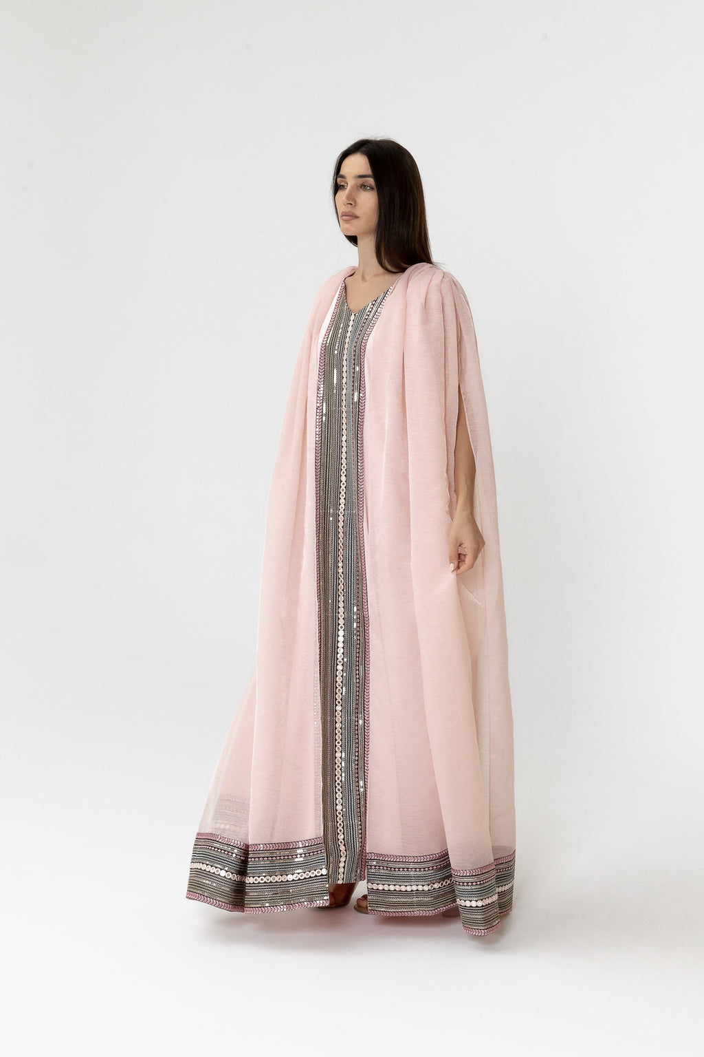 Blush Embroidered Cape Kaftan