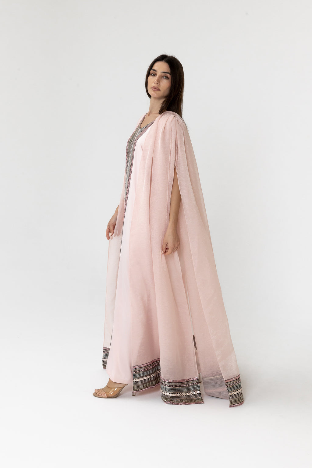 Blush Embroidered Cape Kaftan