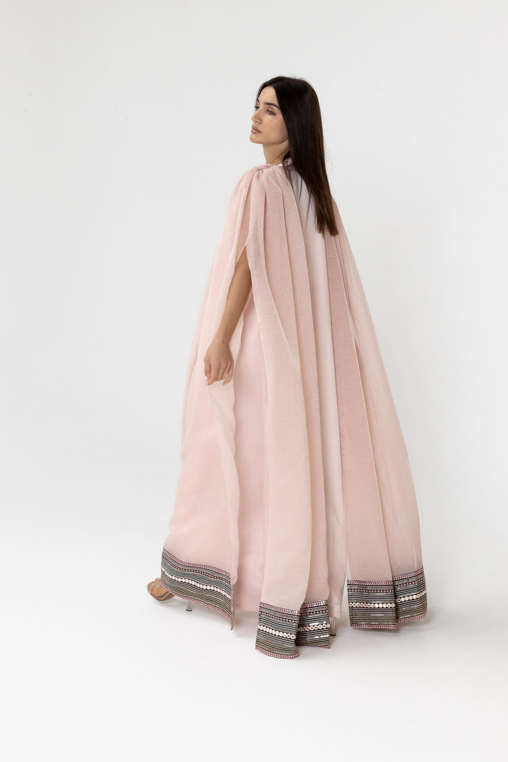 Blush Embroidered Cape Kaftan