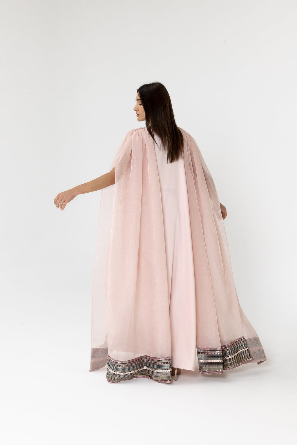 Blush Embroidered Cape Kaftan