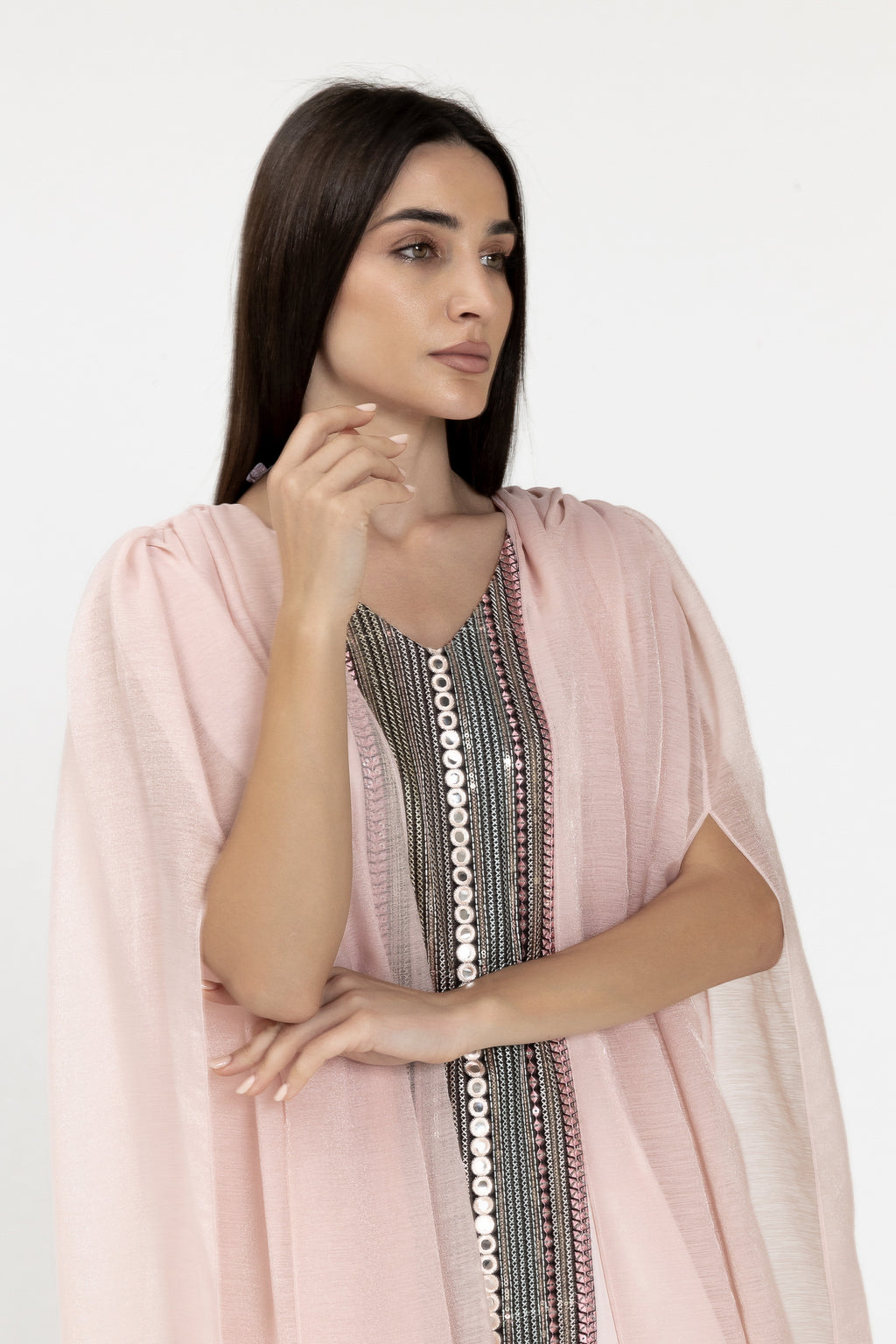 Blush Embroidered Cape Kaftan
