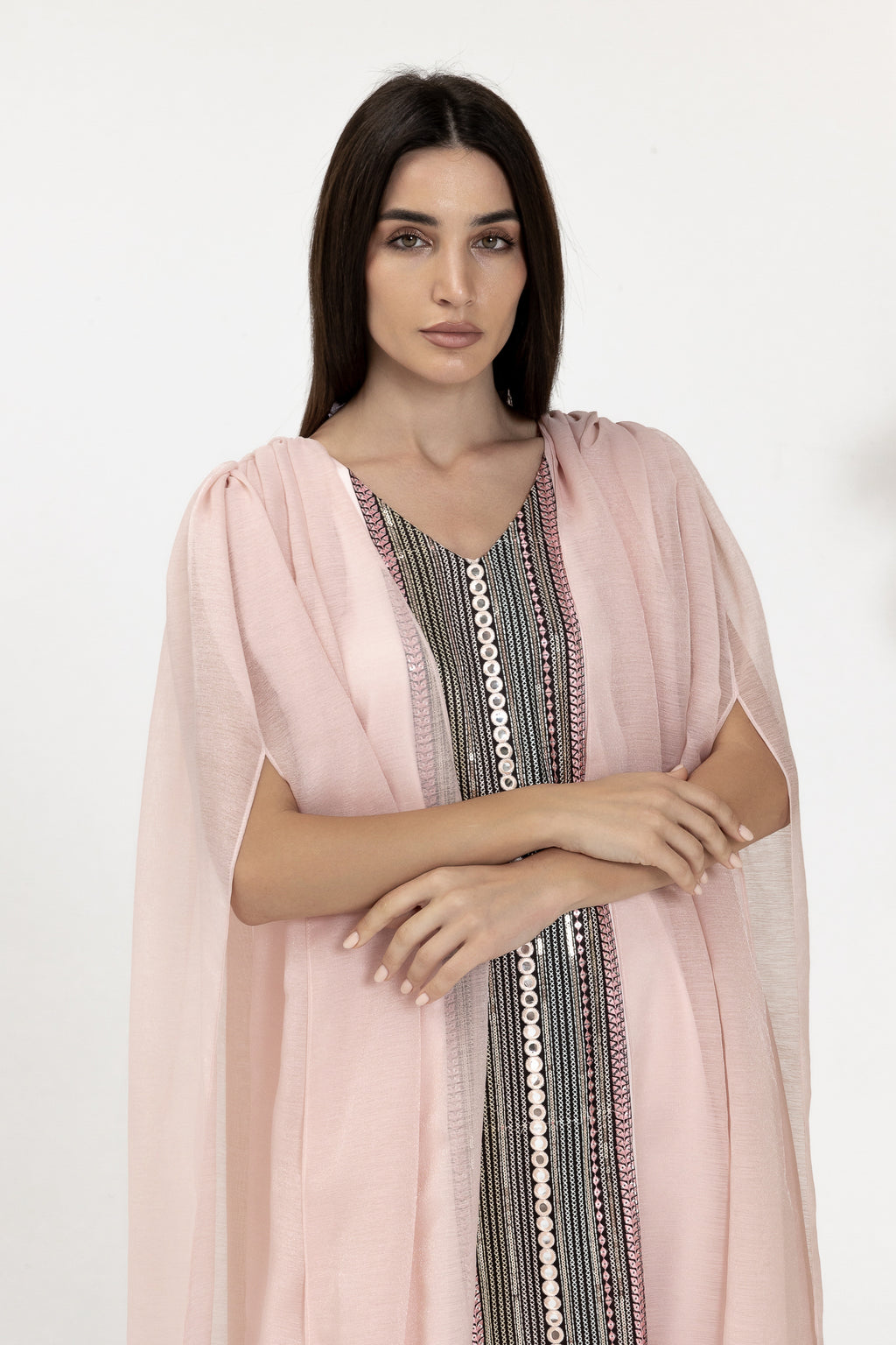 Blush Embroidered Cape Kaftan