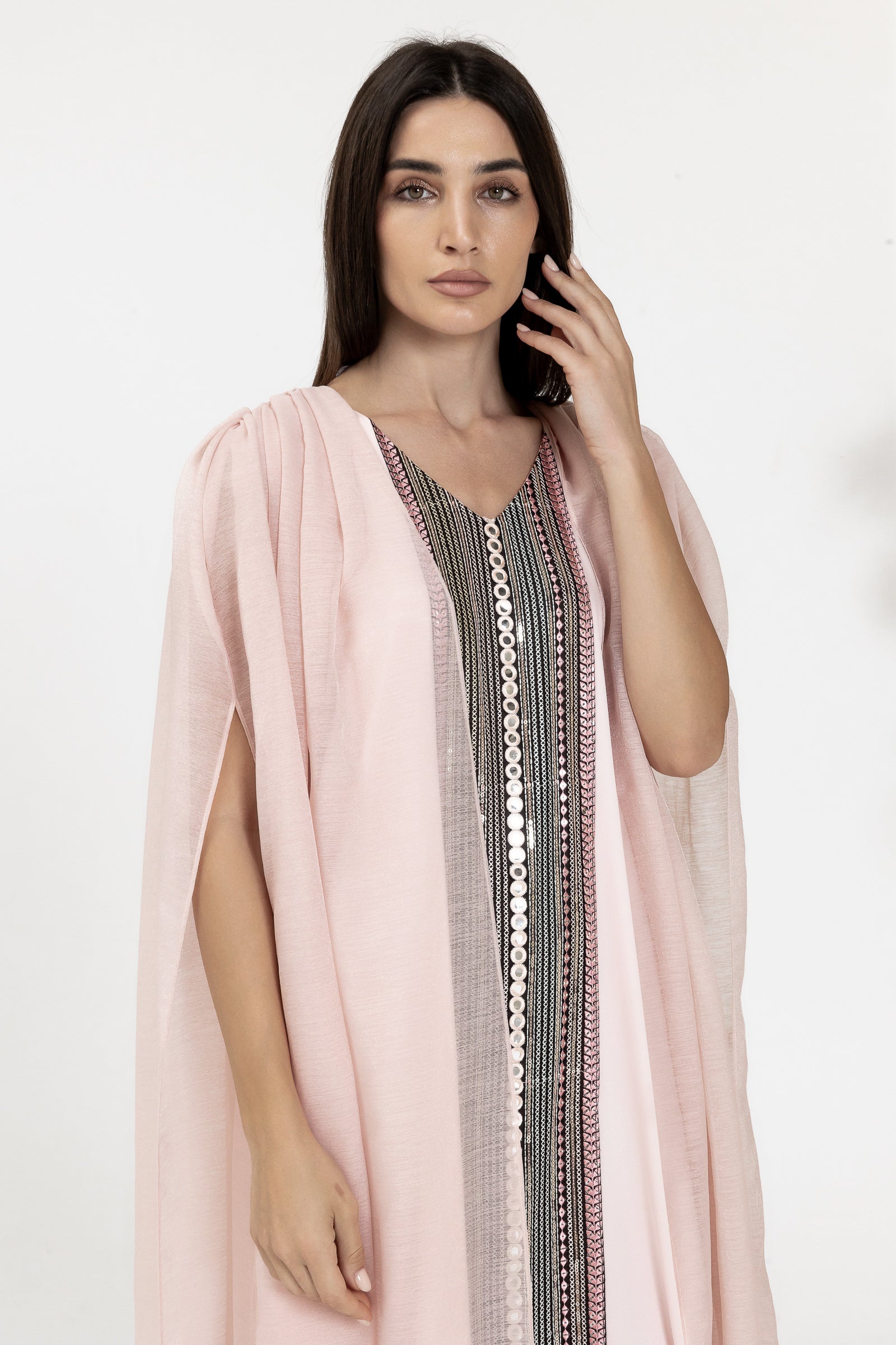 Blush Embroidered Cape Kaftan