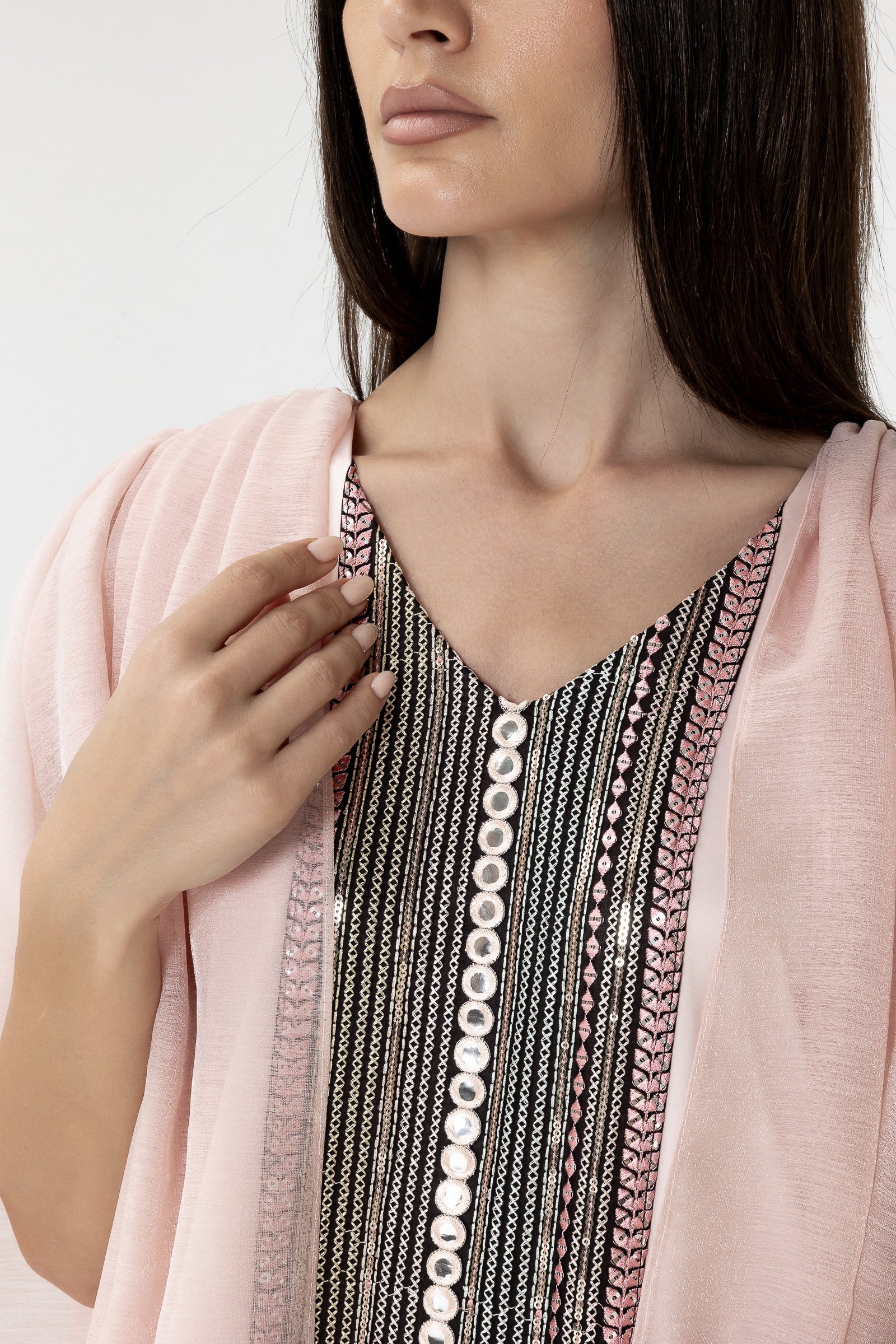 Blush Embroidered Cape Kaftan