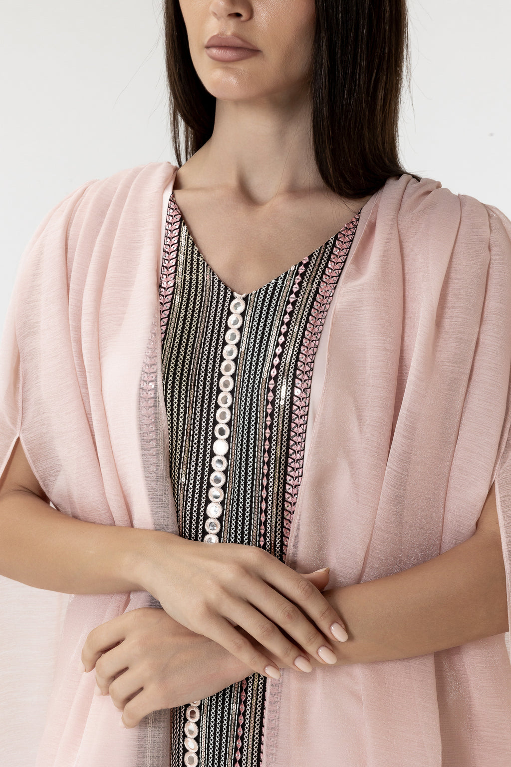 Blush Embroidered Cape Kaftan