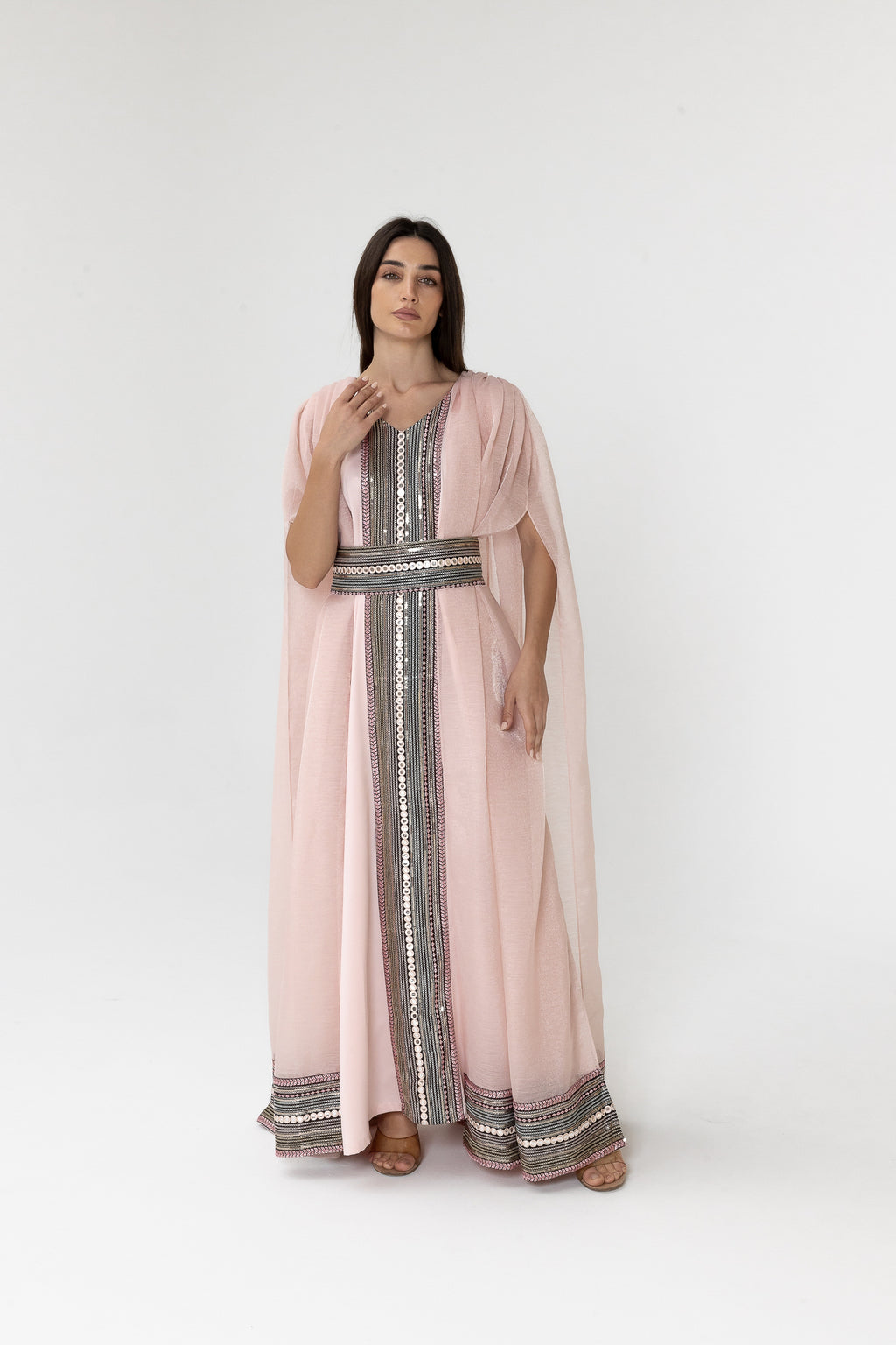 Blush Embroidered Cape Kaftan