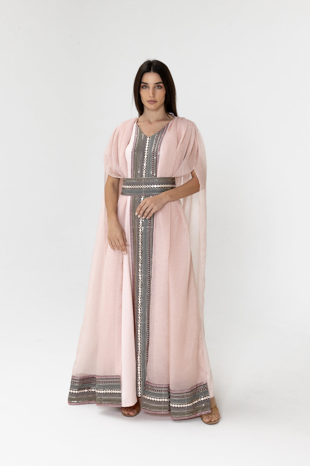 Blush Embroidered Cape Kaftan