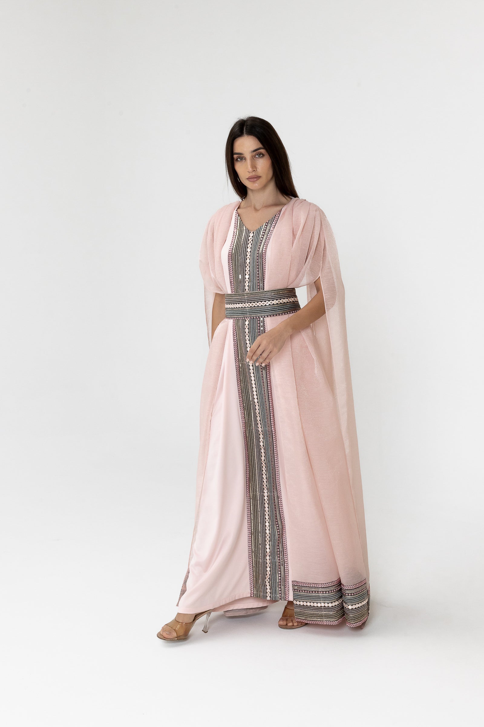 Blush Embroidered Cape Kaftan