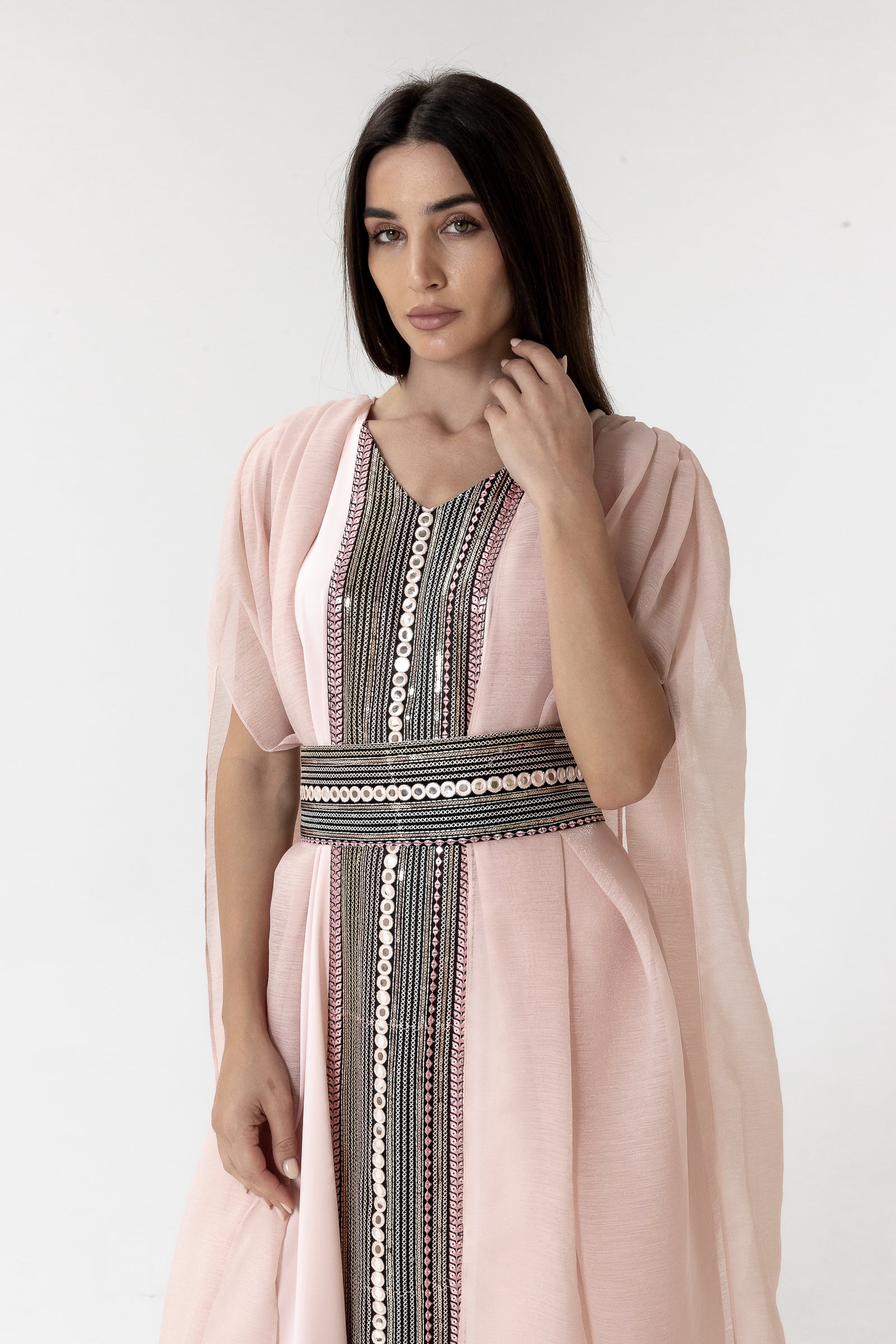 Blush Embroidered Cape Kaftan