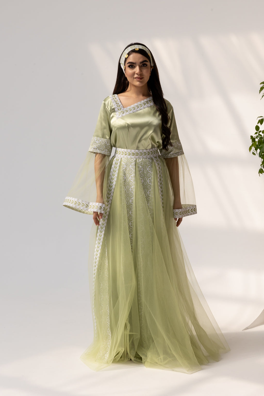 Embroidered Dress with Detachable Sheer Skirt