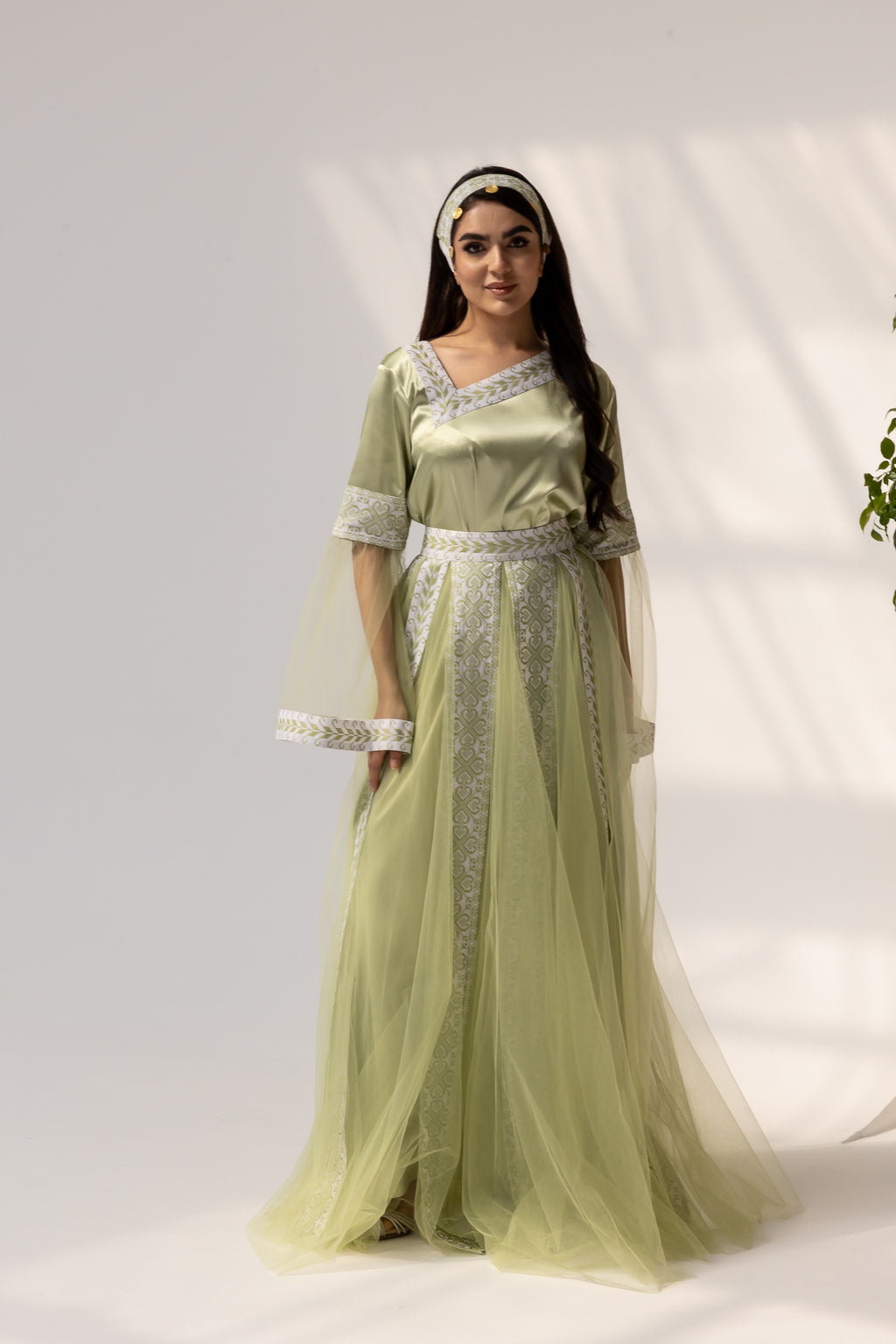 Embroidered Dress with Detachable Sheer Skirt