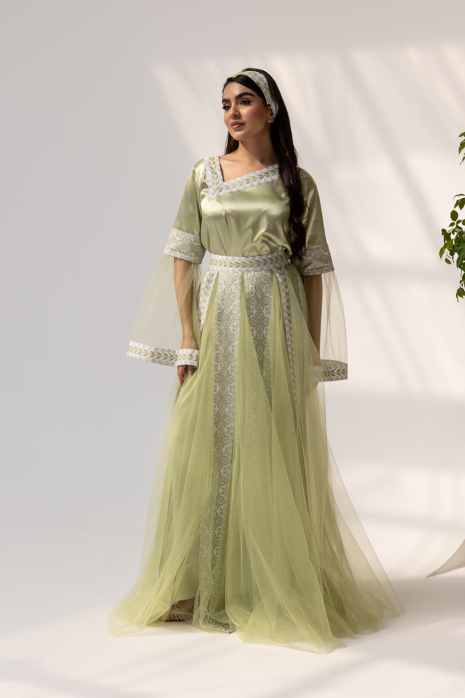 Embroidered Dress with Detachable Sheer Skirt