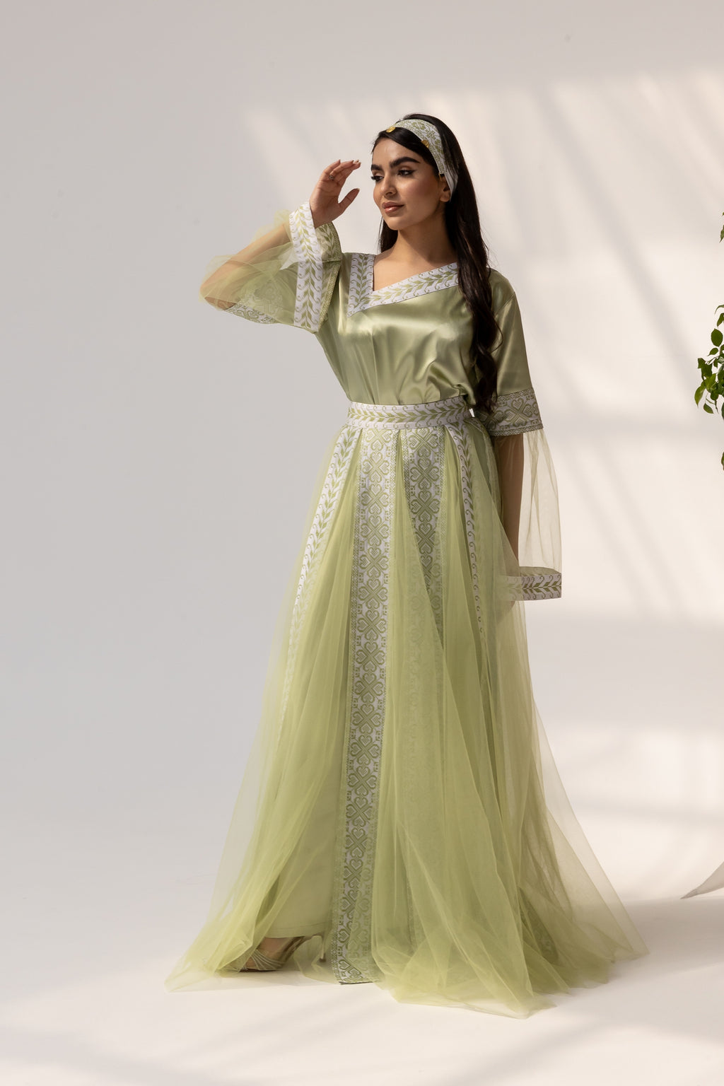 Embroidered Dress with Detachable Sheer Skirt