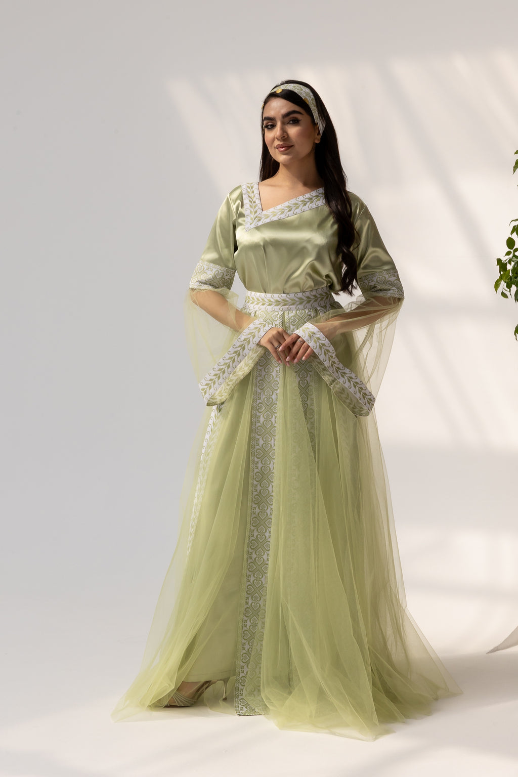 Embroidered Dress with Detachable Sheer Skirt