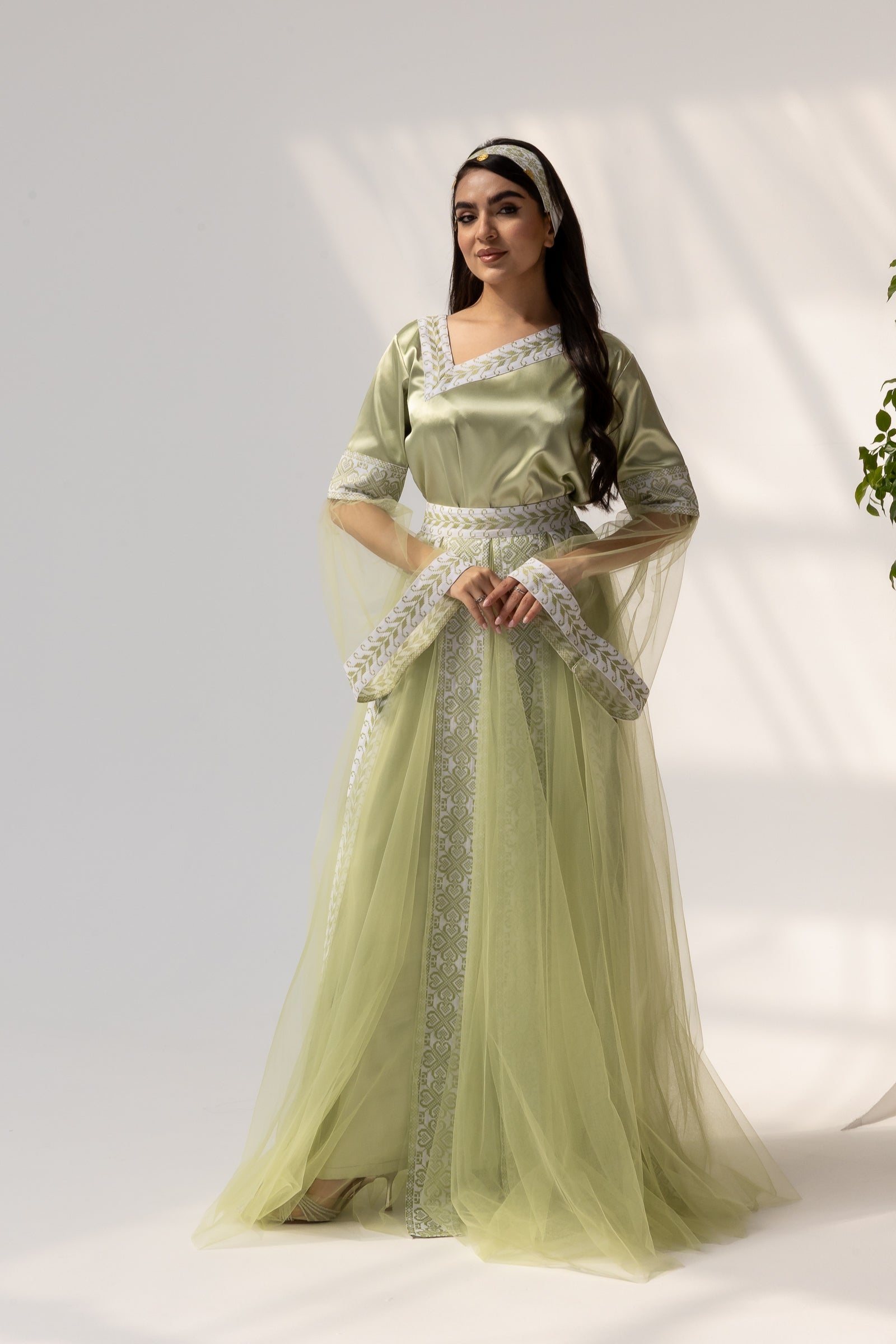 Embroidered Dress with Detachable Sheer Skirt
