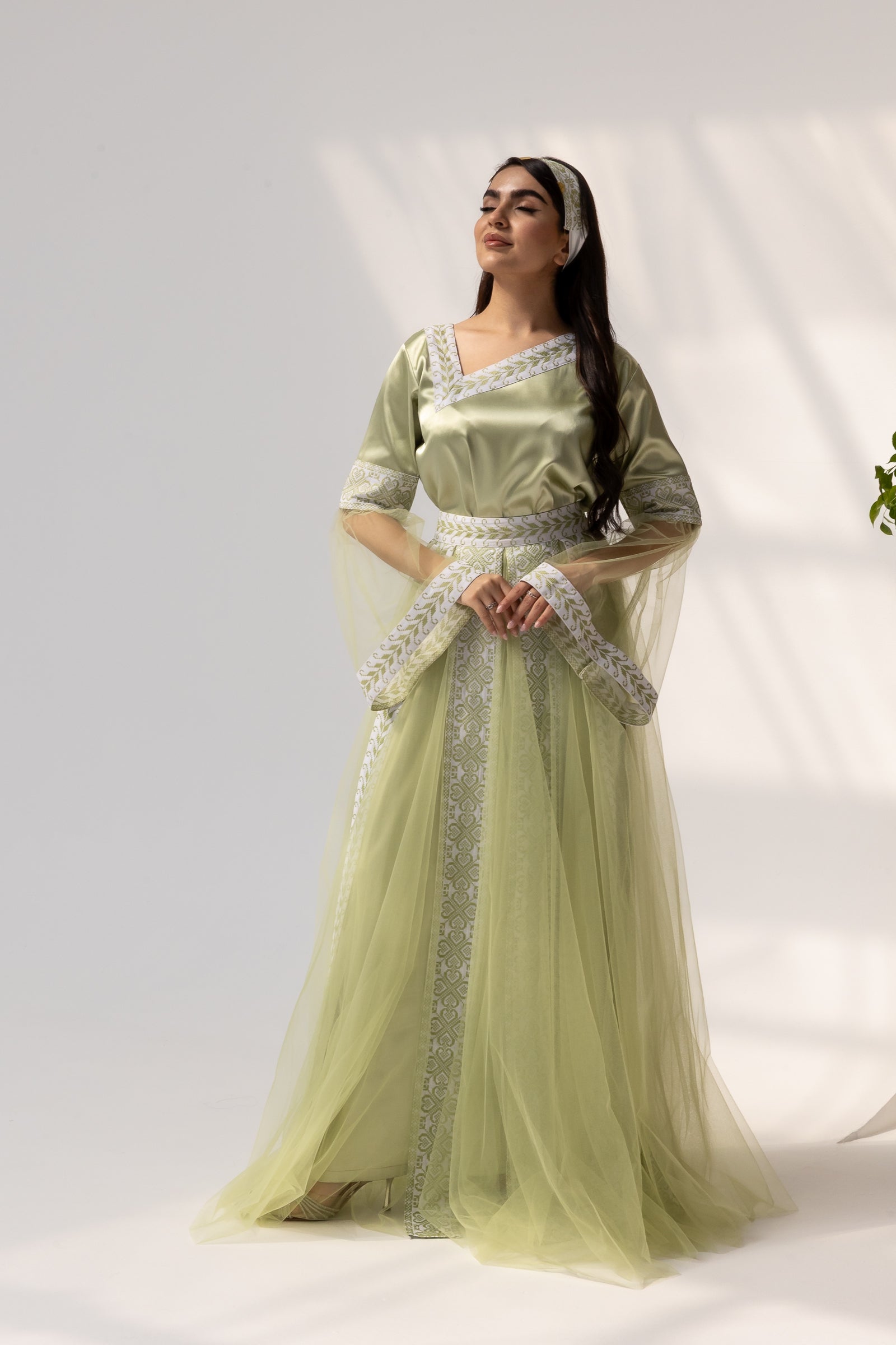 Embroidered Dress with Detachable Sheer Skirt