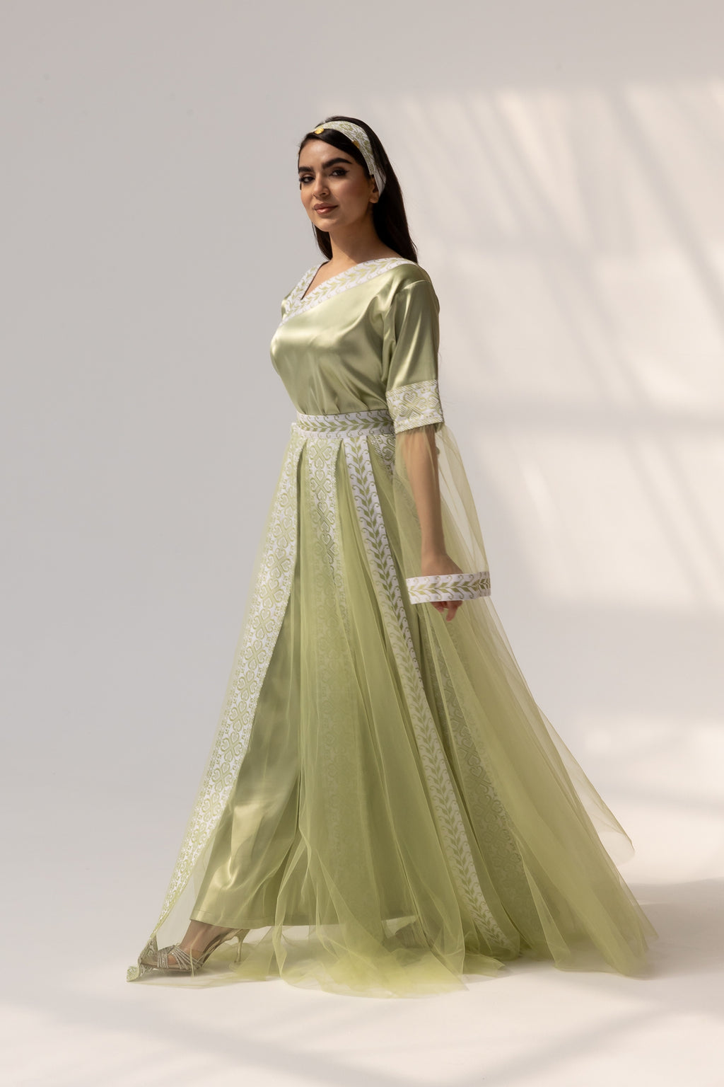 Embroidered Dress with Detachable Sheer Skirt