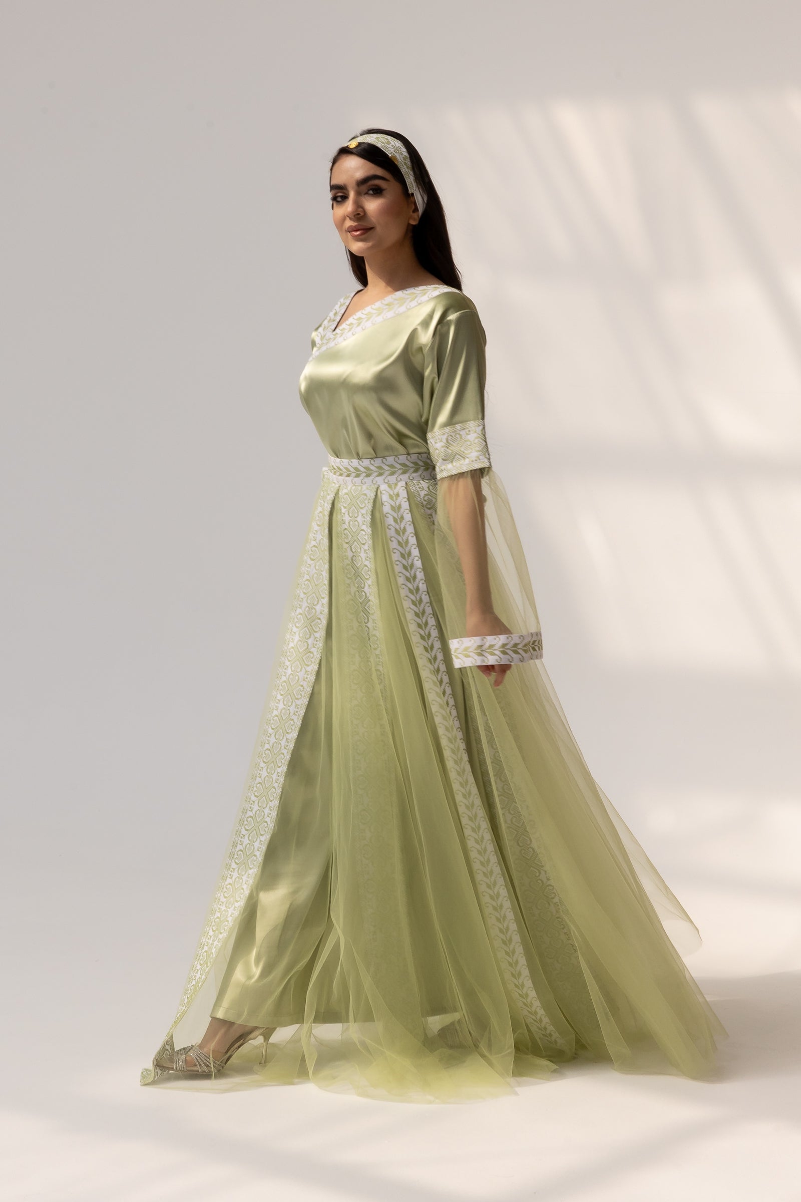 Embroidered Dress with Detachable Sheer Skirt