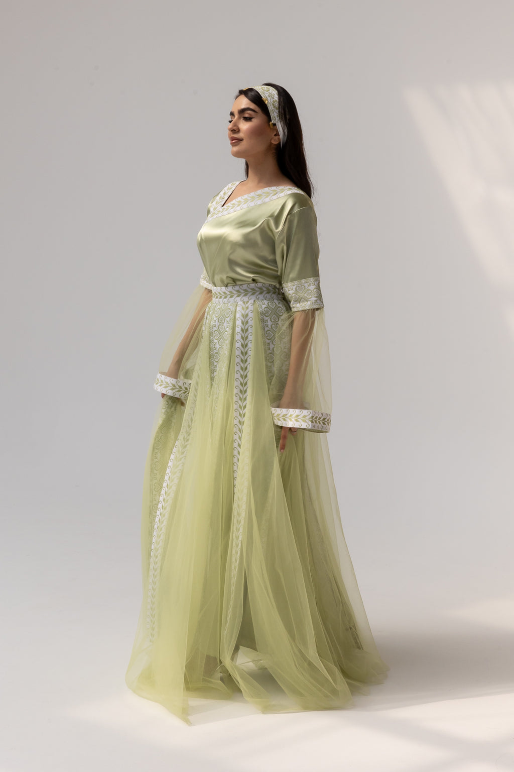 Embroidered Dress with Detachable Sheer Skirt