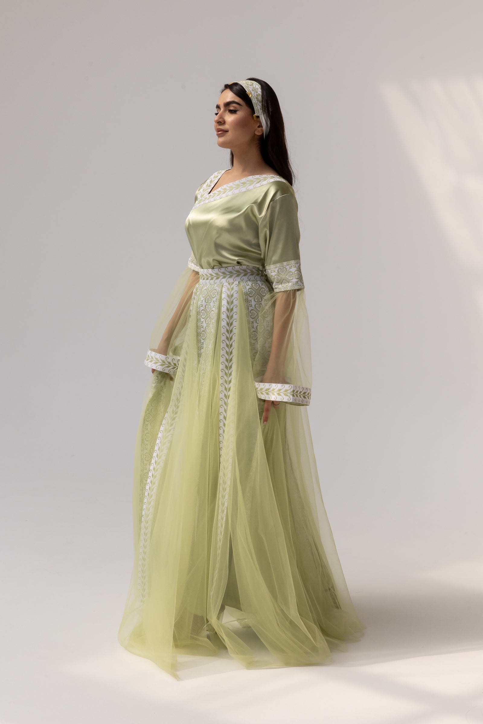 Embroidered Dress with Detachable Sheer Skirt