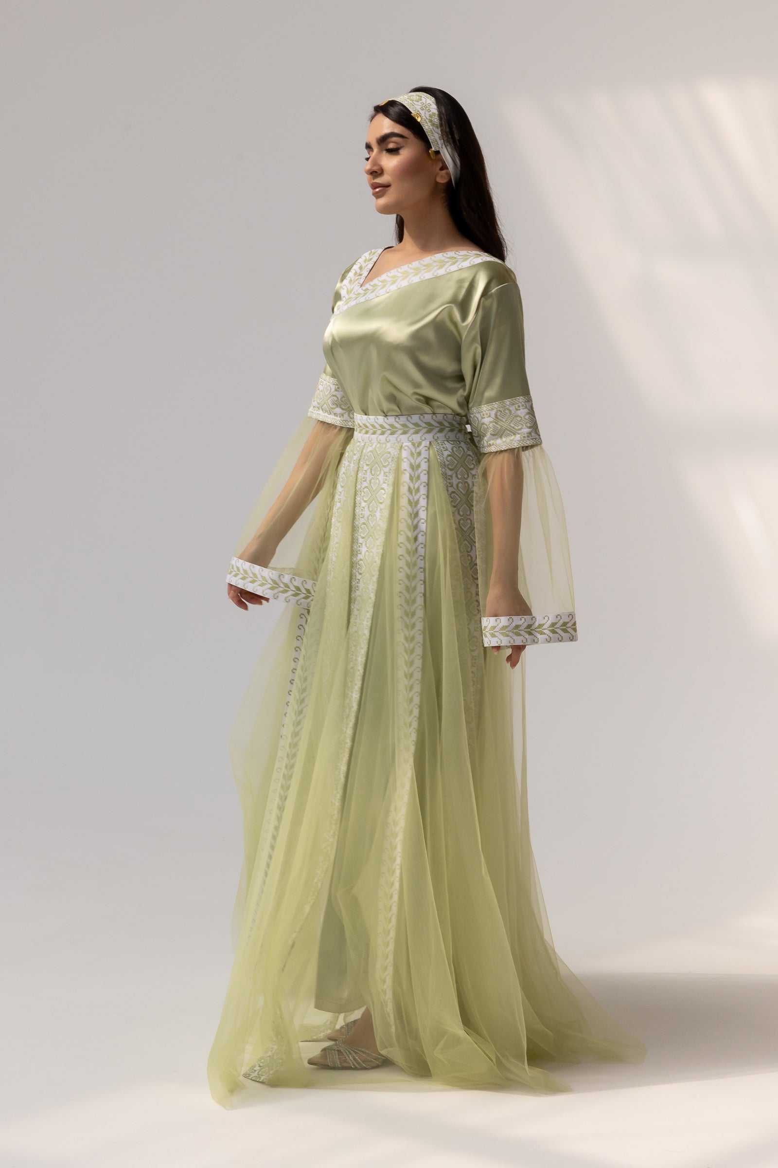 Embroidered Dress with Detachable Sheer Skirt