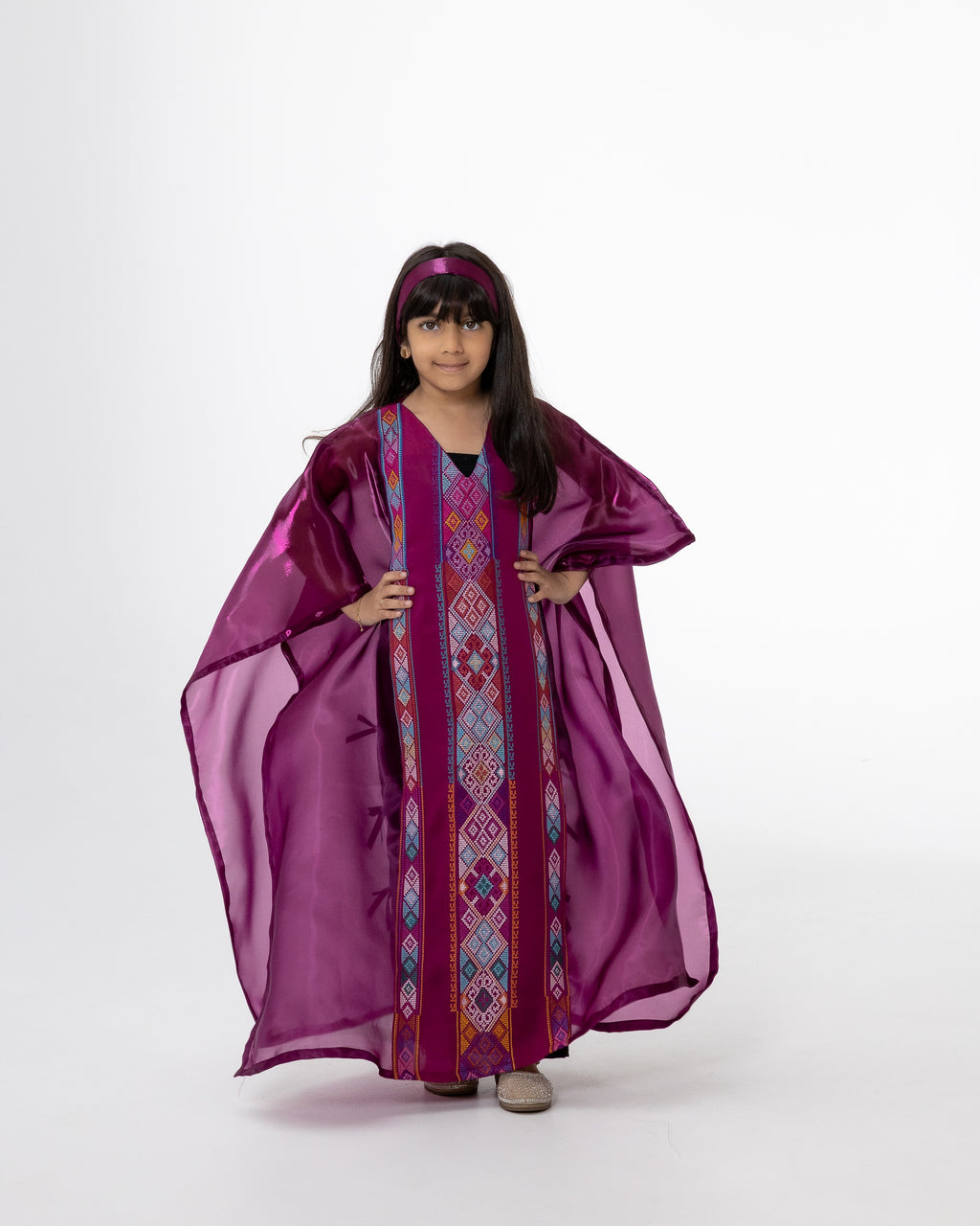 Kids Magenta Kaftan with Embroidered Details