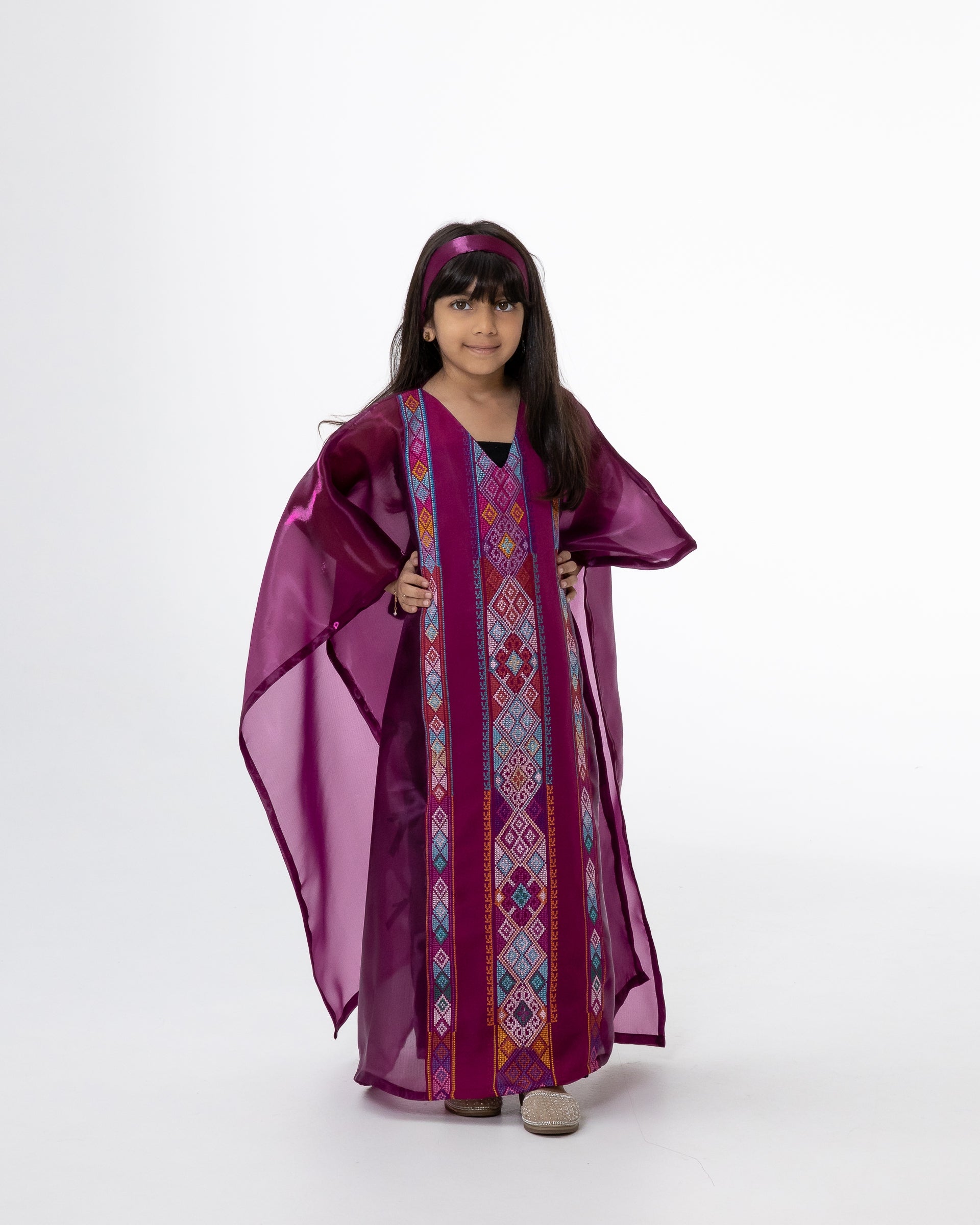 Kids Magenta Kaftan with Embroidered Details